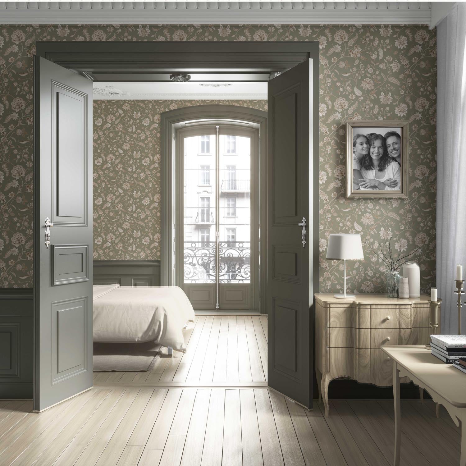 Floral/ Botanical Patterned Living Room Wallpaper Sample (Olive Green/ Beige)
