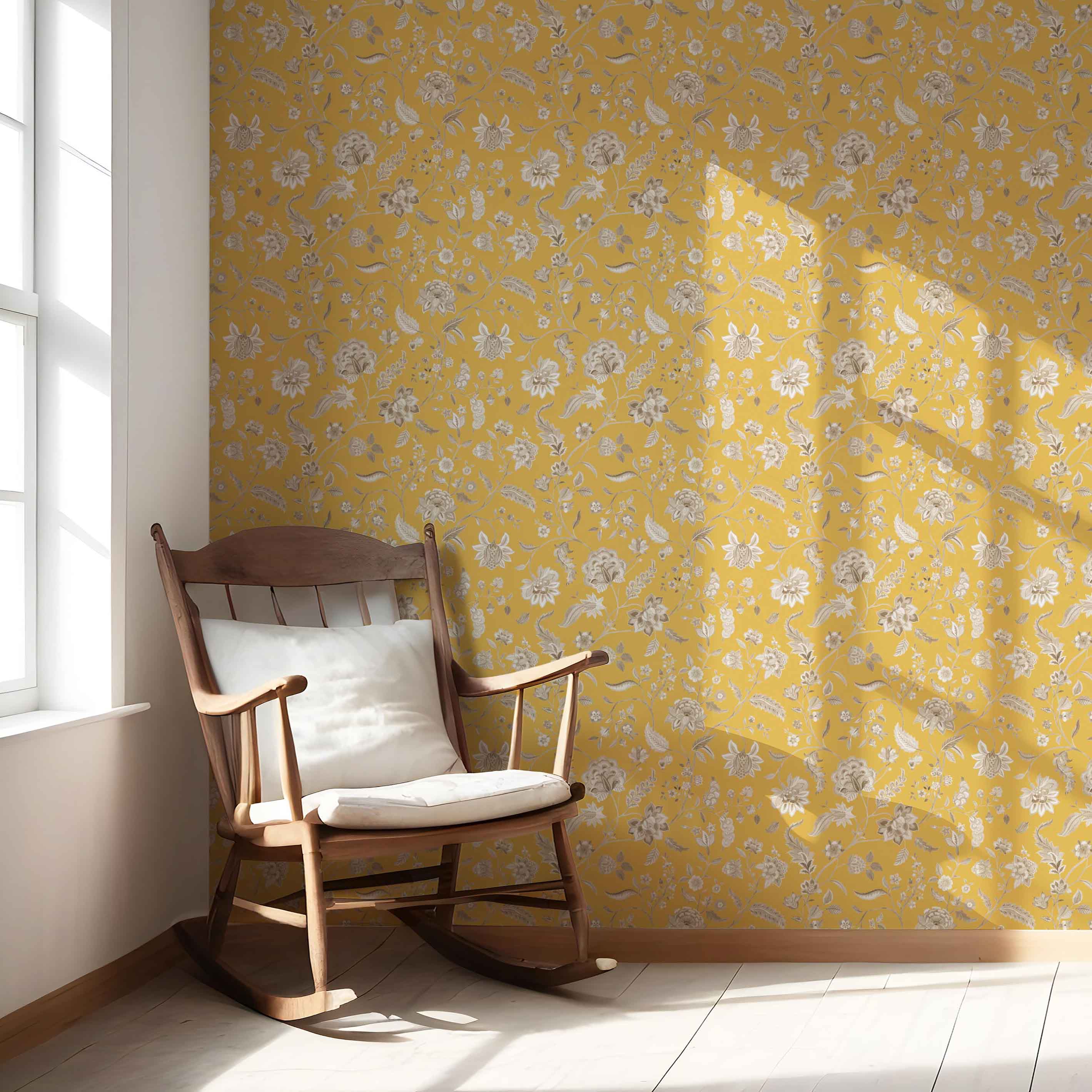 Floral Botanical Patterned Nursery Wallpaper (Yellow/ Beige)