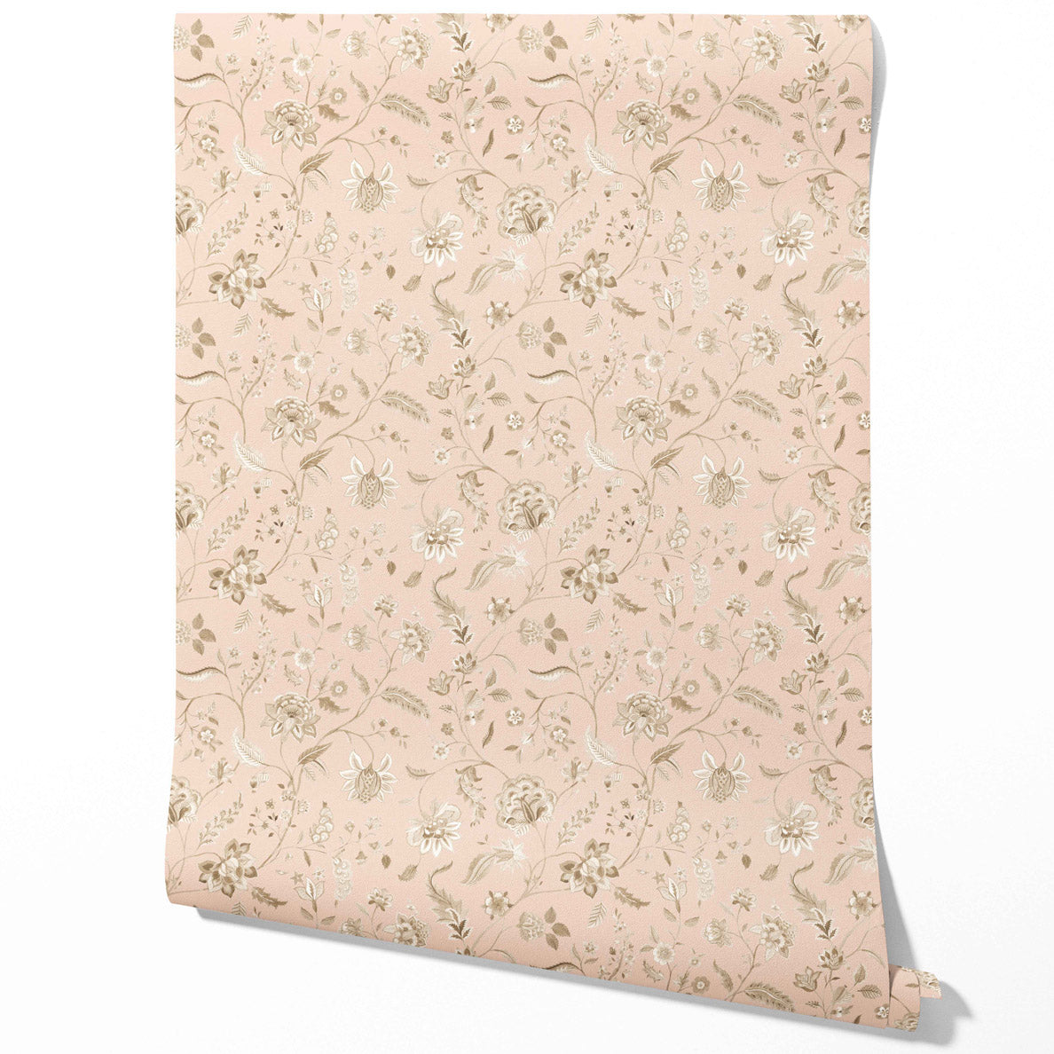 Floral Botanical Patterned Traditional Wallpaper (Sandy Pink/ Beige)