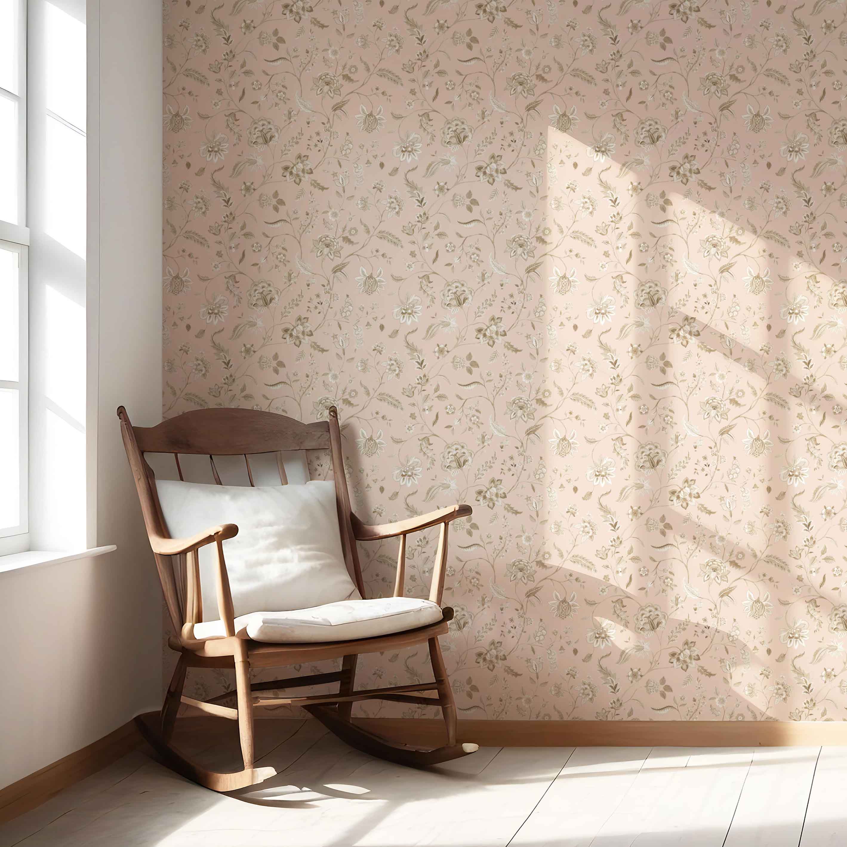 Floral Botanical Patterned Nursery Wallpaper (Sandy Pink/ Beige)