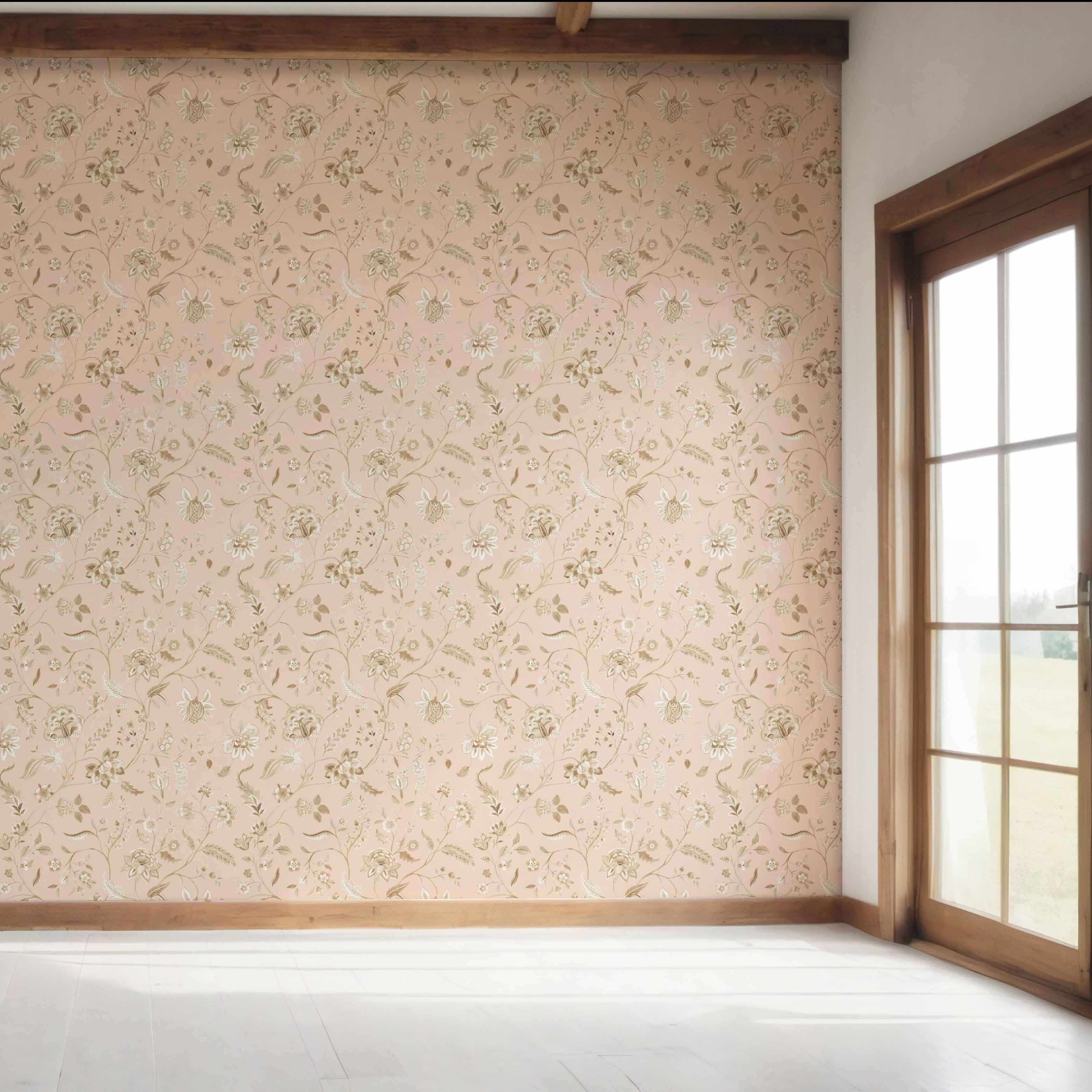 Floral Botanical Patterned Bedroom Wallpaper (Sandy Pink/ Beige)