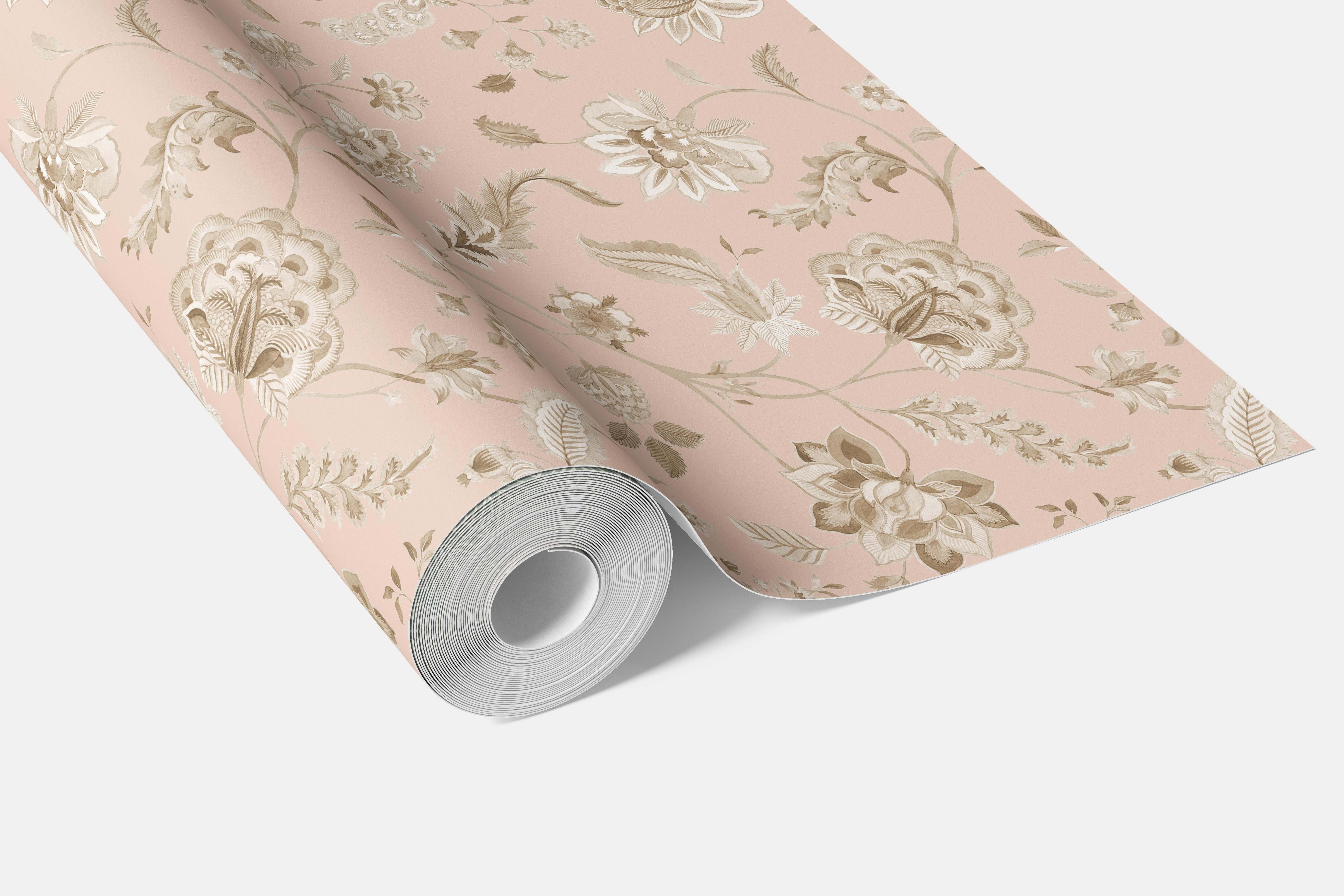 Floral Botanical Patterned Bathroom Wallpaper (Sandy Pink/ Beige)
