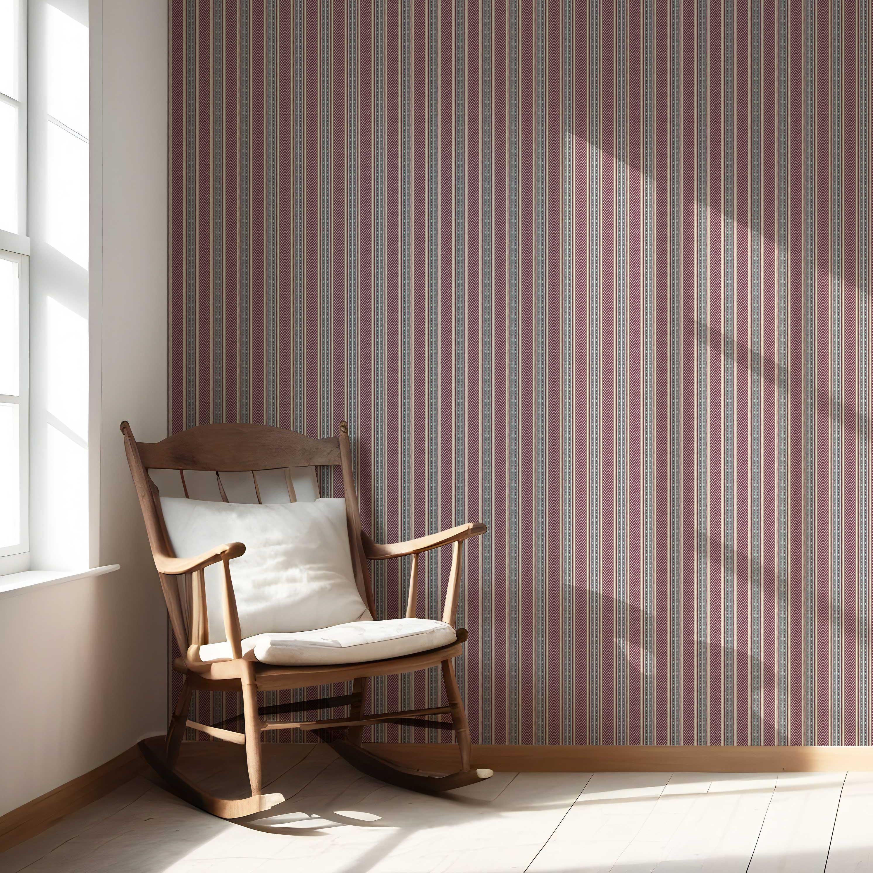 Geometric Striped Shower Toilet Wallpaper Sample Mauve/ Pink/ Sage Gray