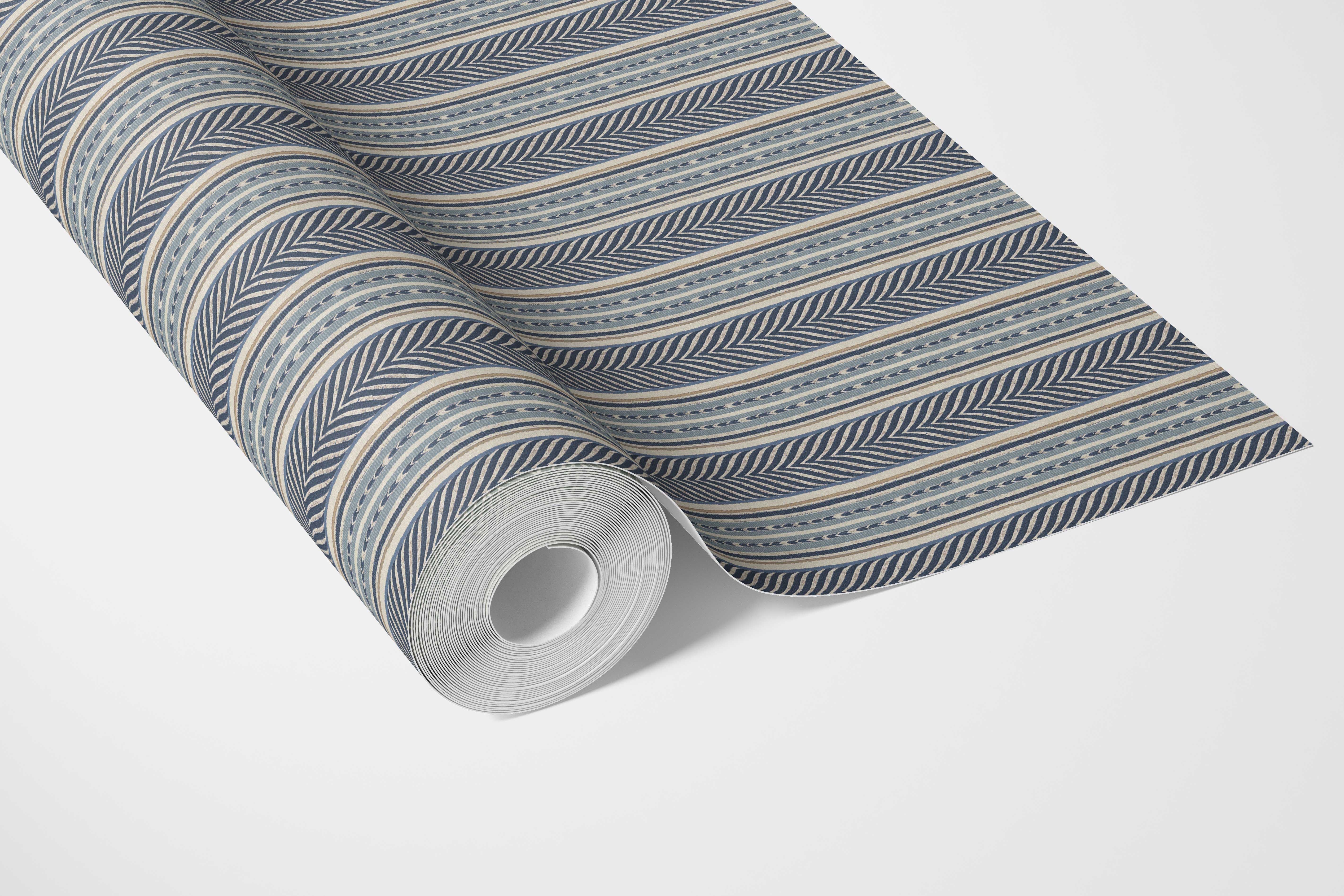 Geometric Striped Bathroom Wallpaper Sample (Navy Blue/ Steel Gray)