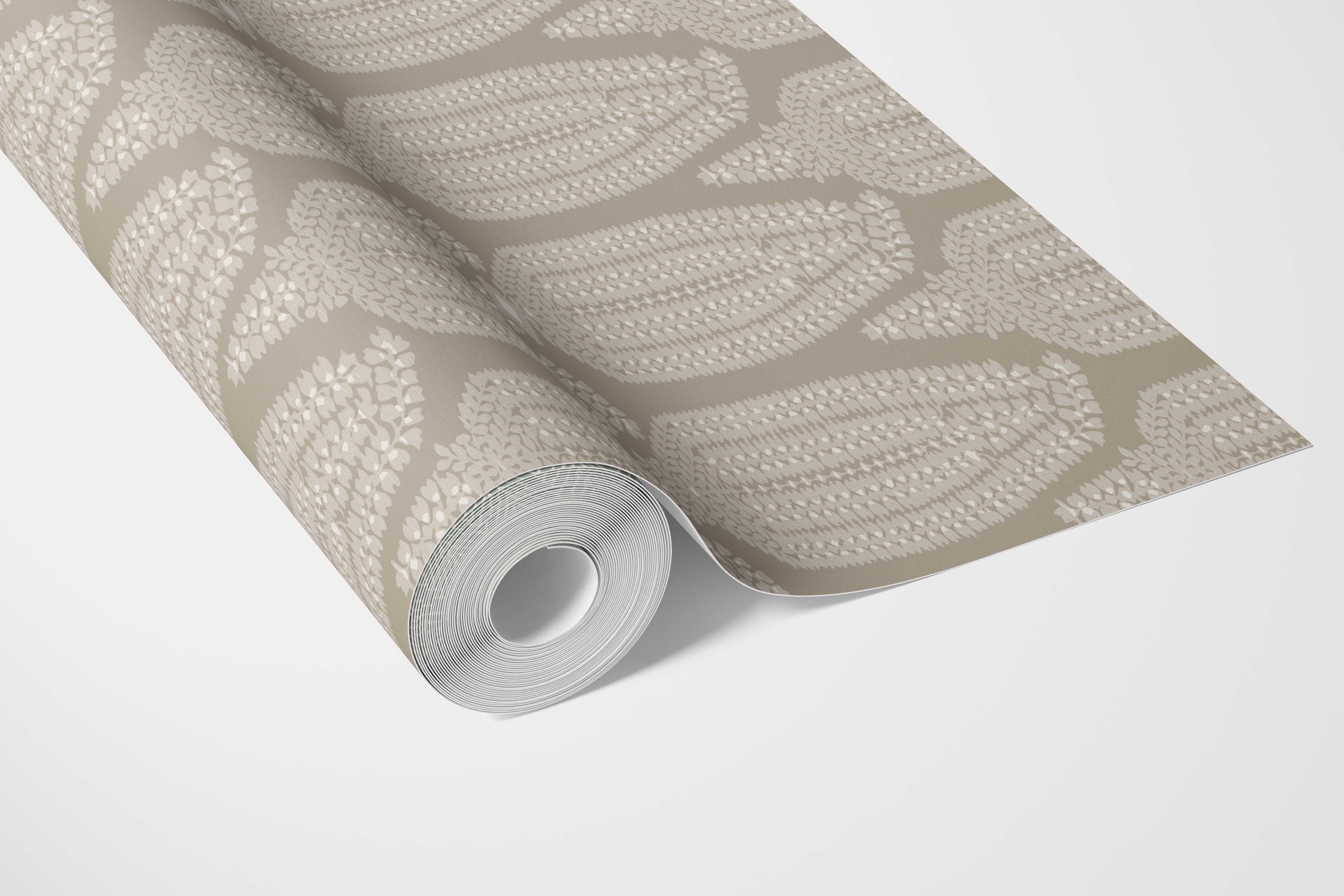 Neutral Paisley Floral Bathroom Wallpaper (Beige/ Taupe/ Warm Gray)