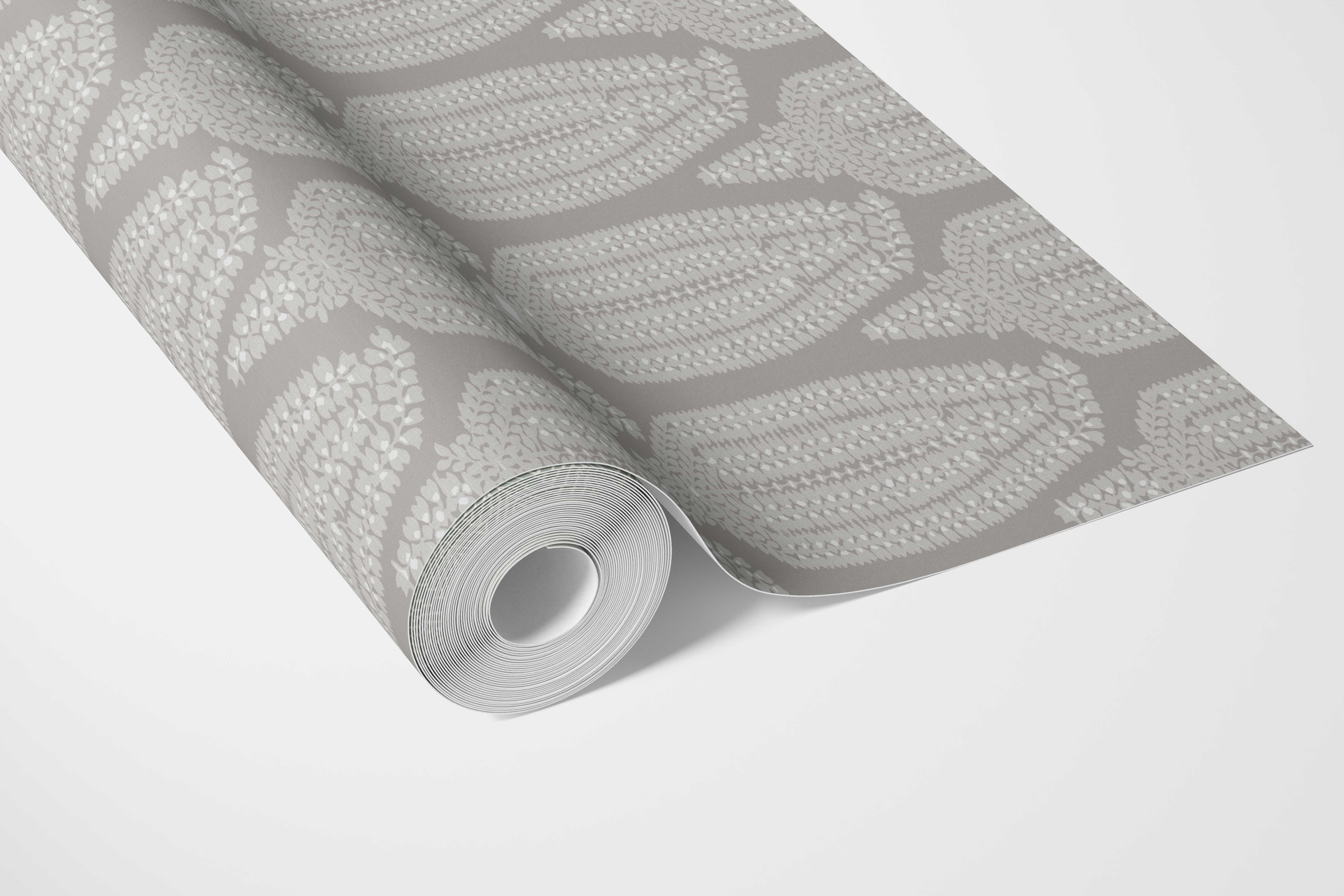 Neutral Paisley Floral Bathroom Wallpaper Sample (Gray/ White)