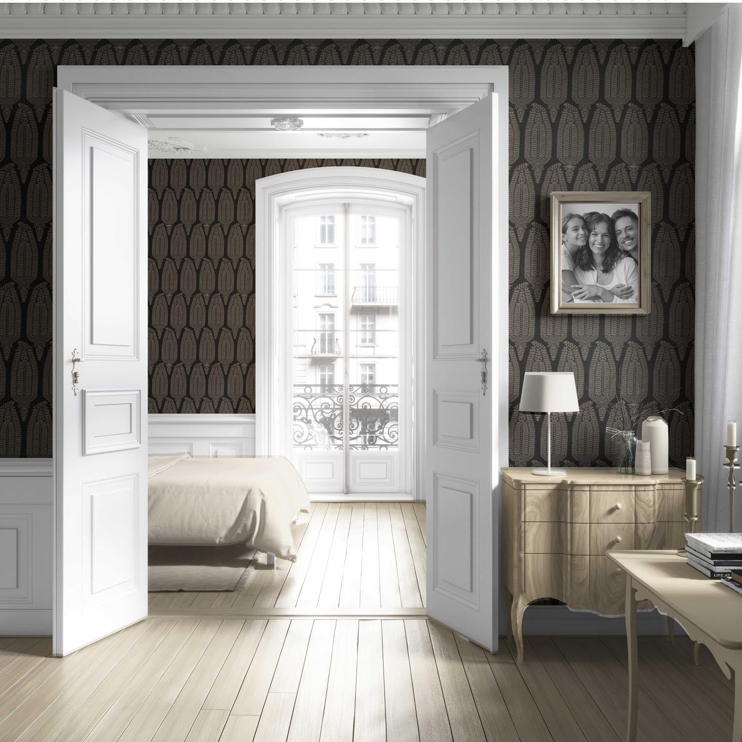 Neutral Paisley Floral Living Room Wallpaper Sample (Black/ Beige)