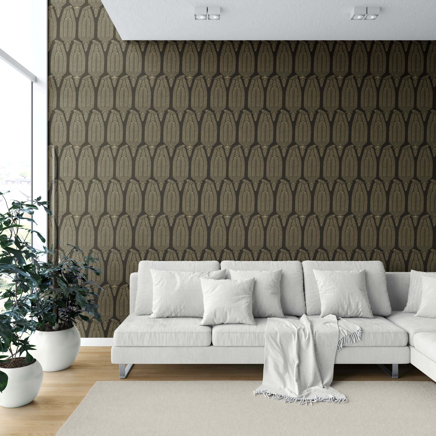 Paisley Floral Shower Toilet Wallpaper Sample (Brown/ Olive Green/ Gold)