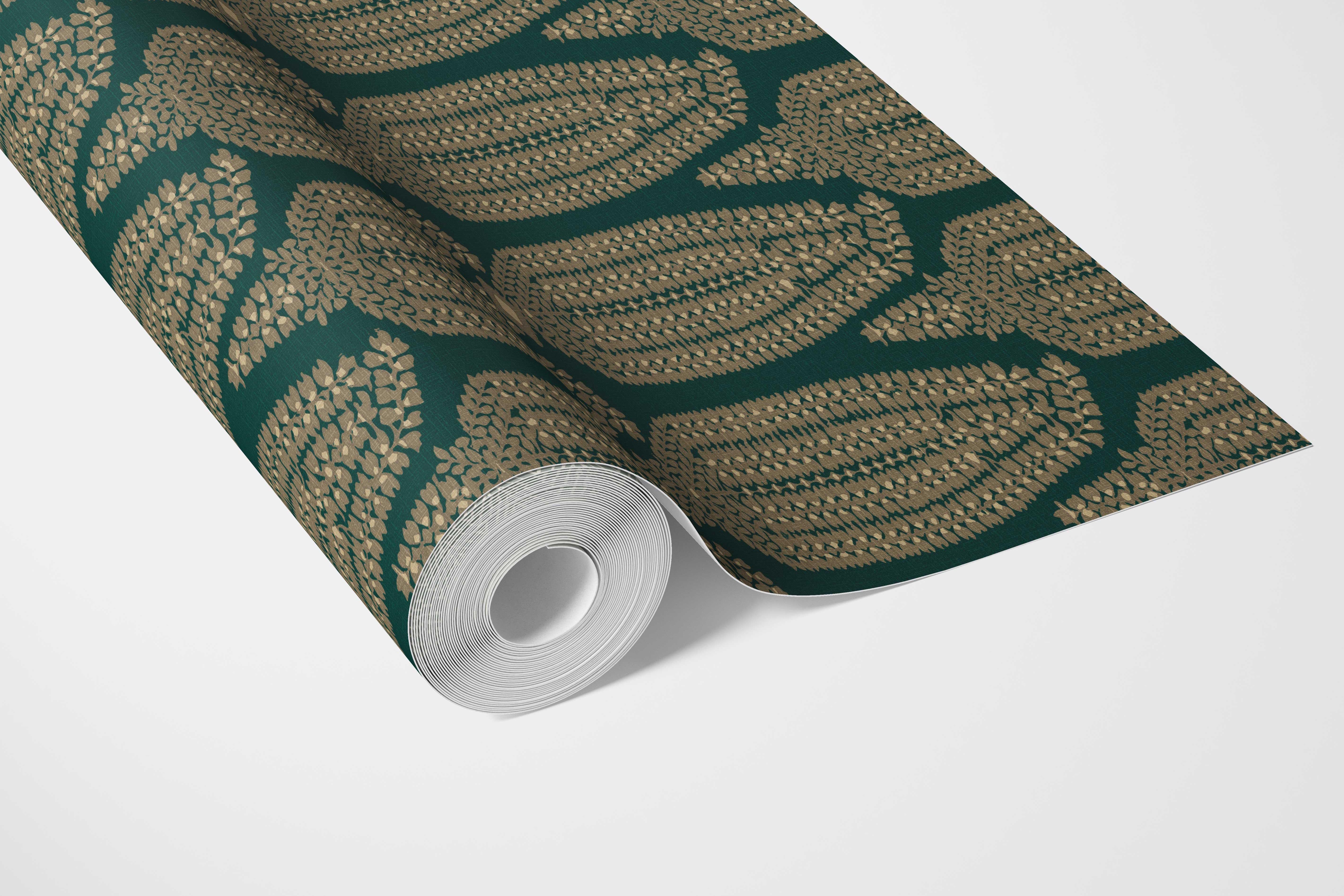 Paisley Floral Bathroom Wallpaper Sample (Emerald Green/ Gold)