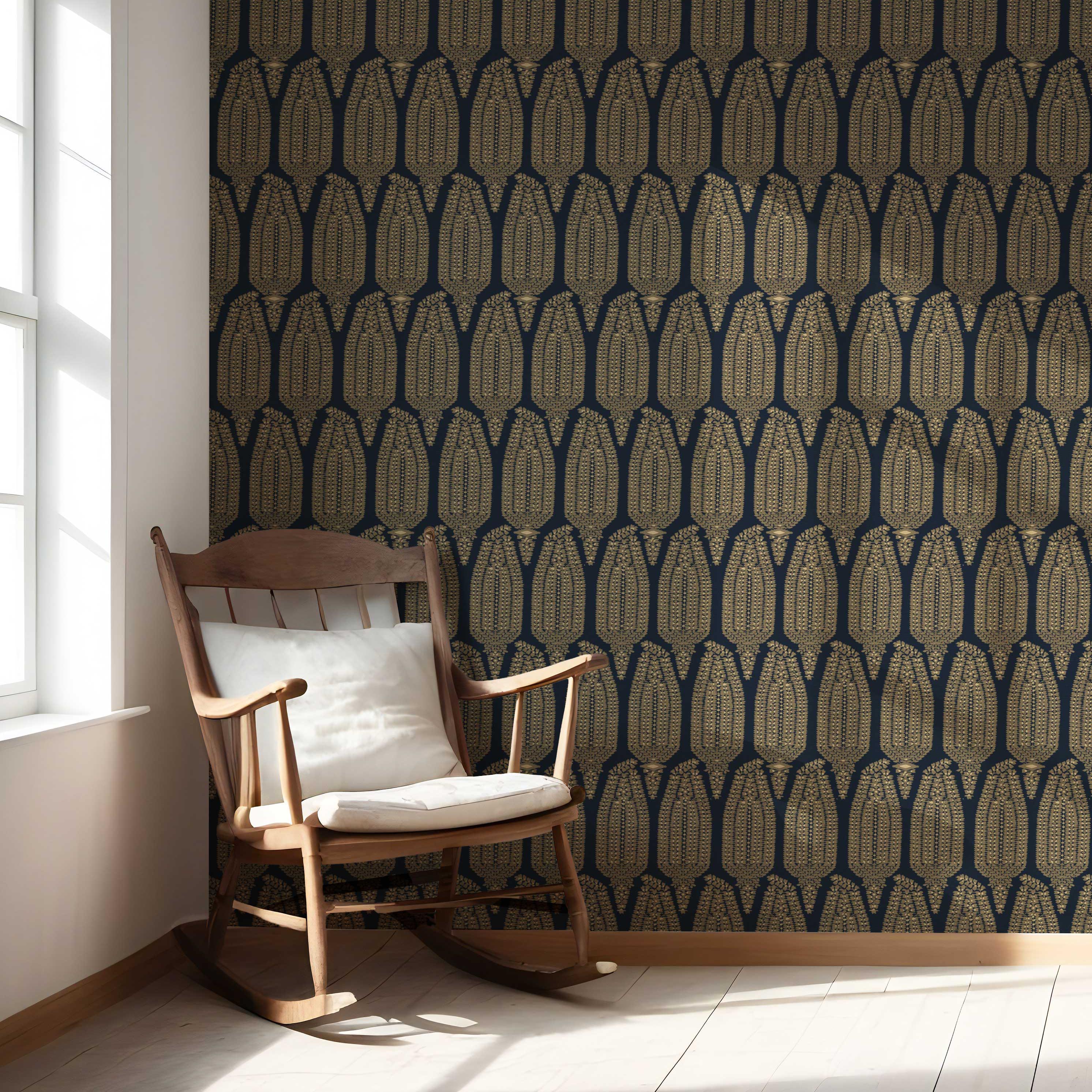 Paisley Floral Nursery Wallpaper Sample (Charcoal Black/ Brown Beige)