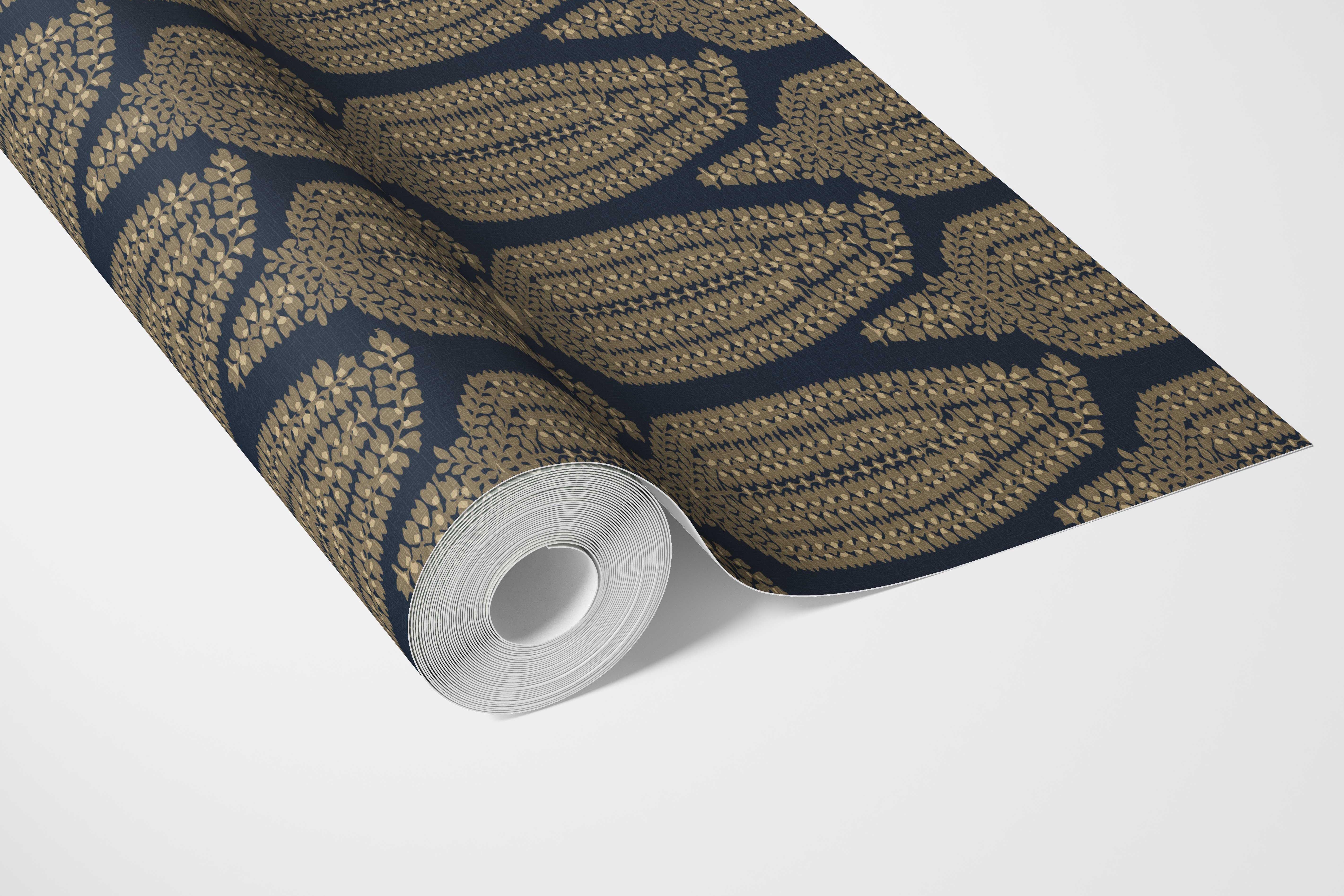 Paisley Floral Bathroom Wallpaper Sample (Charcoal Black/ Brown Beige)
