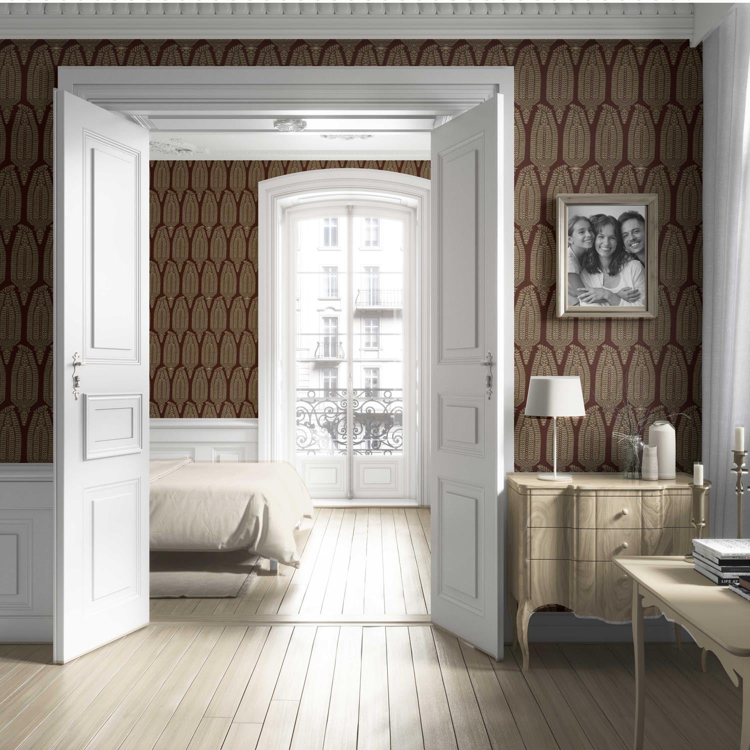 Paisley Floral Living Room Wallpaper (Deep Brown/ Gold)