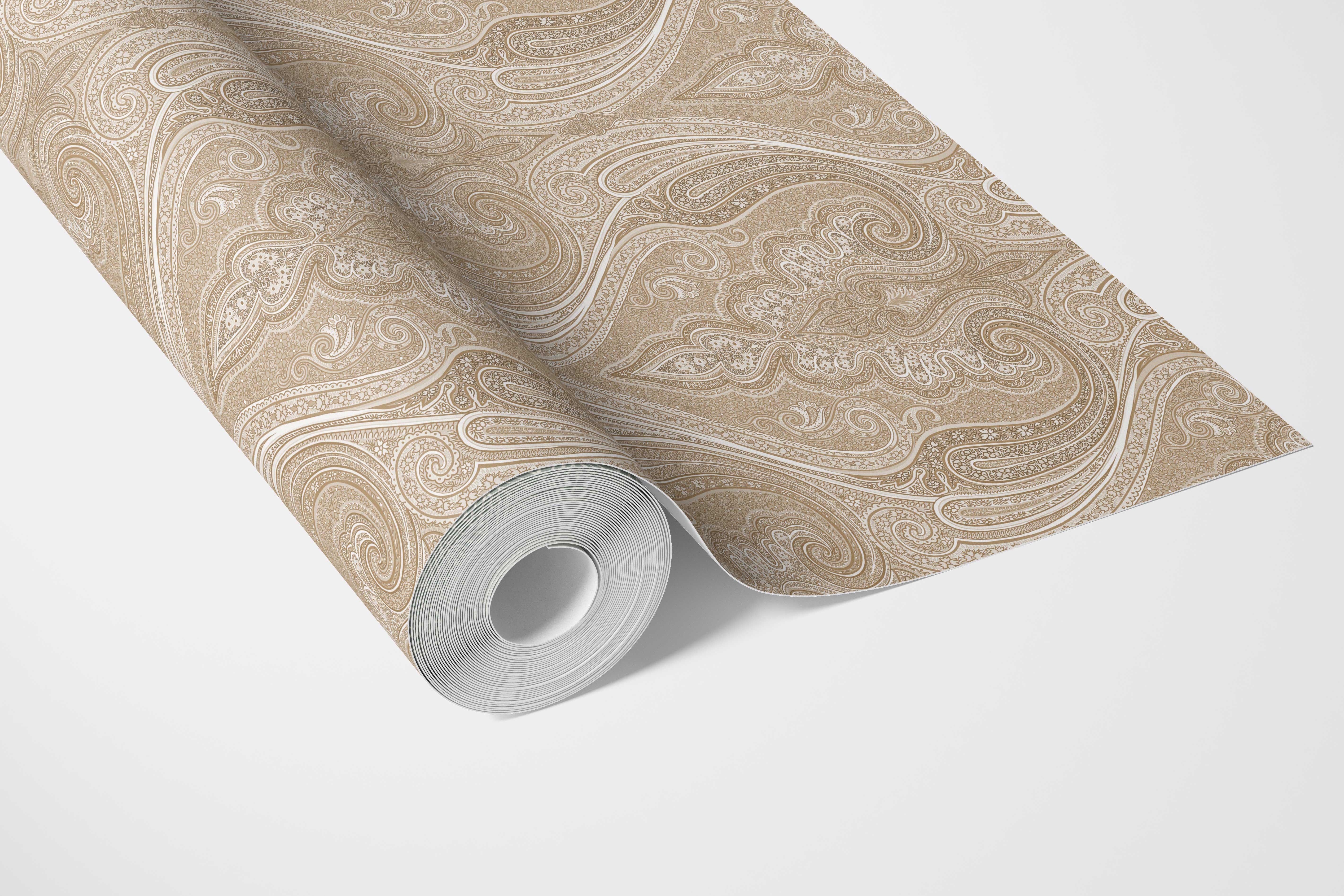 Neutral Paisley Floral/ Damask Patterned Bathroom Wallpaper (Brown/ Beige/ Taupe)