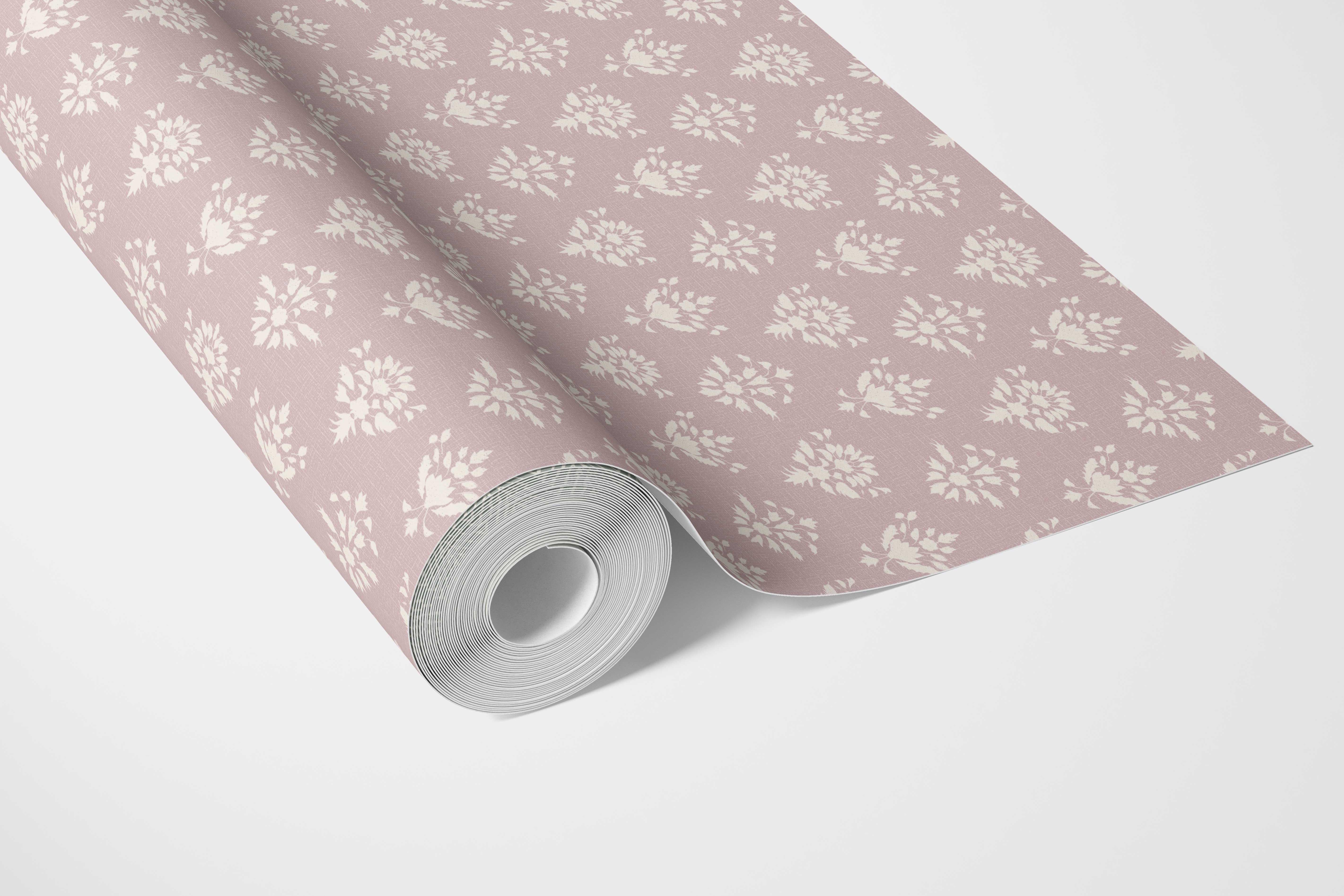 Floral Block Print Kitchen Wallpaper (Blush Pink/ Off-White)