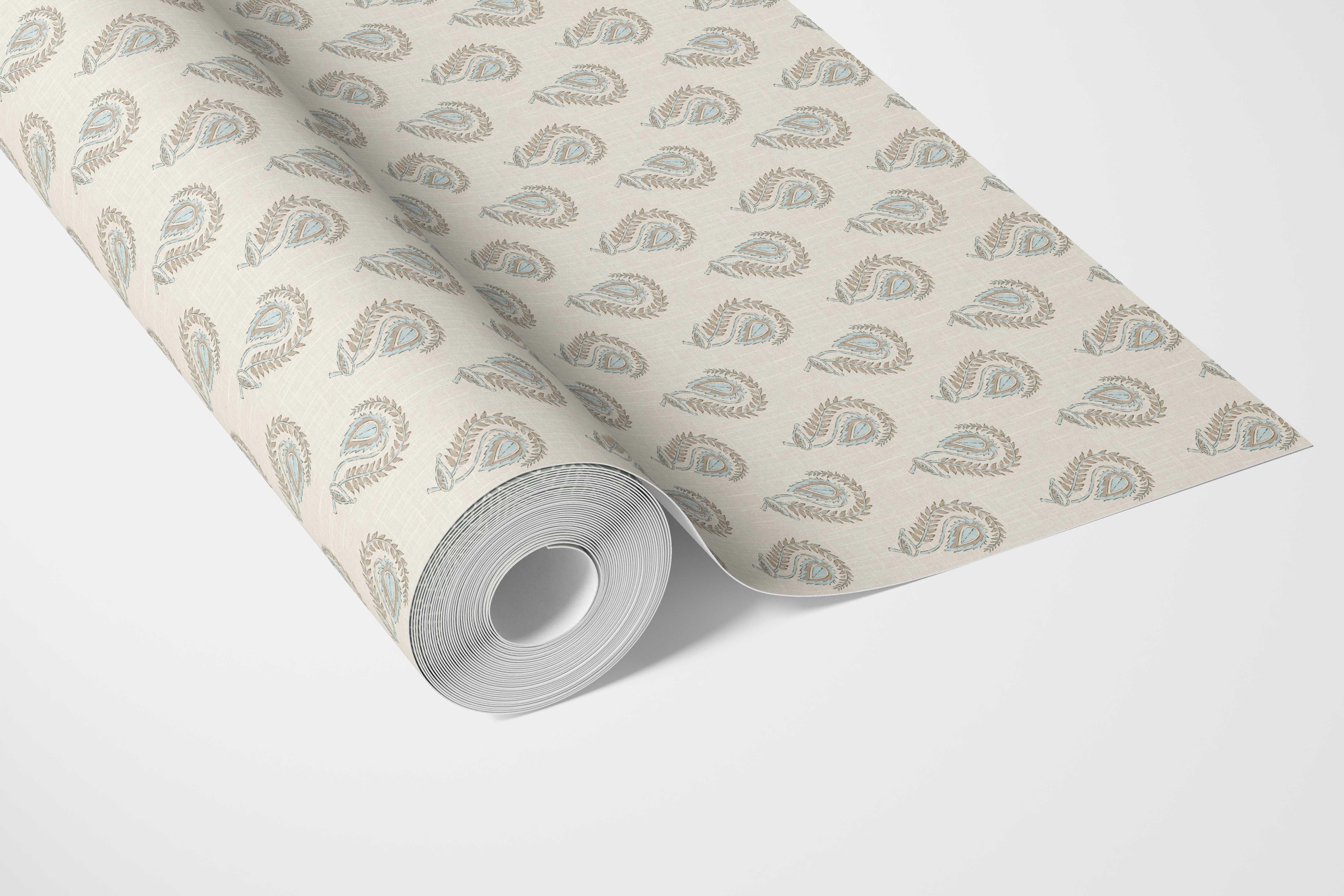 Floral Paisley Kitchen Wallpaper (Seafoam Blue/ Beige)