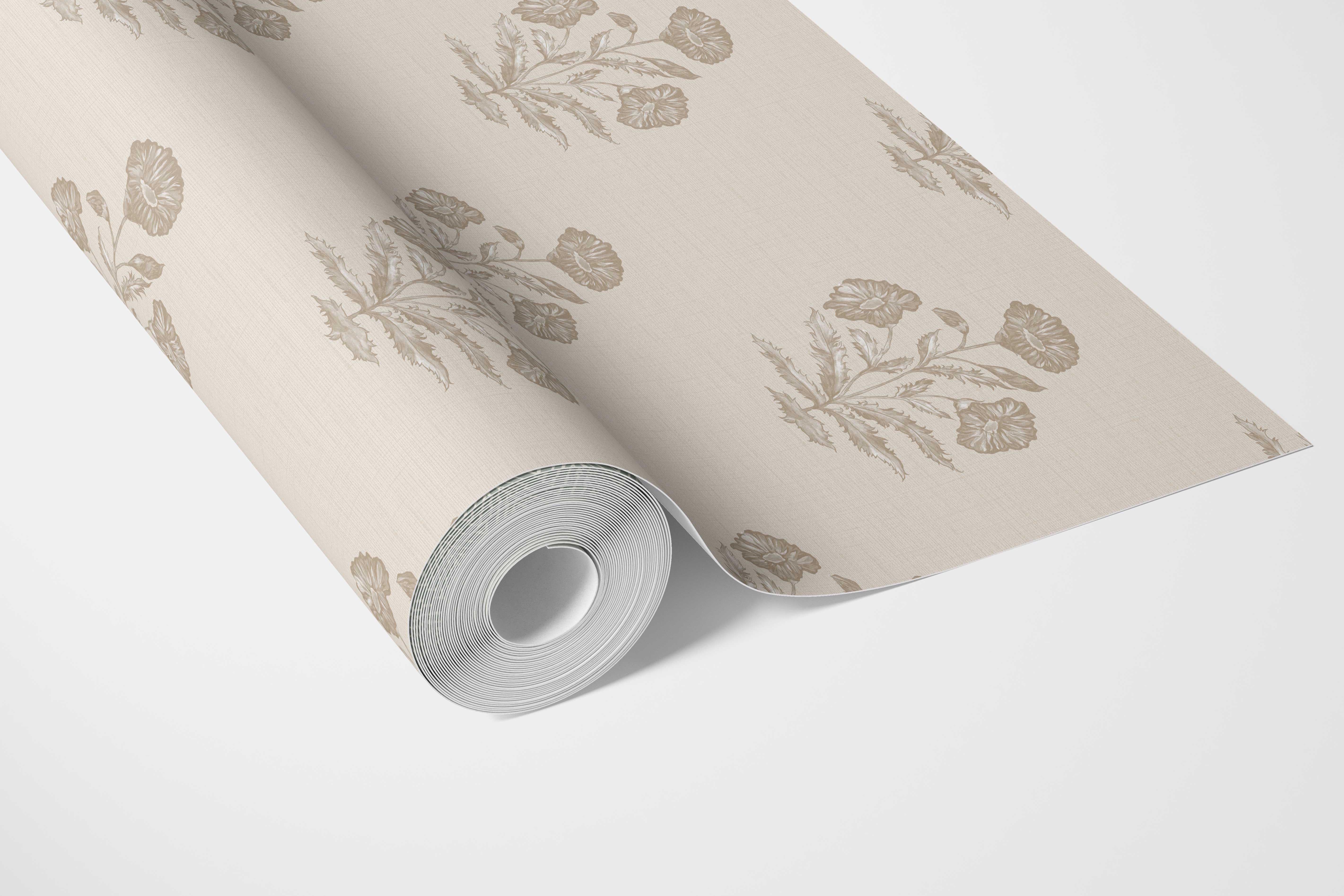 Neutral Floral Block Print Bathroom Wallpaper (Beige/ Brown/ Taupe)
