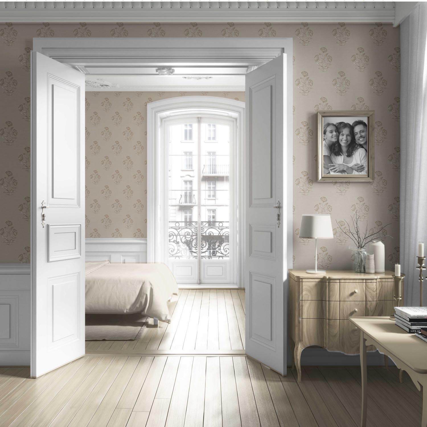 Neutral Floral Block Print Living Room Wallpaper (Warm Beige/ Greige/ Brown)