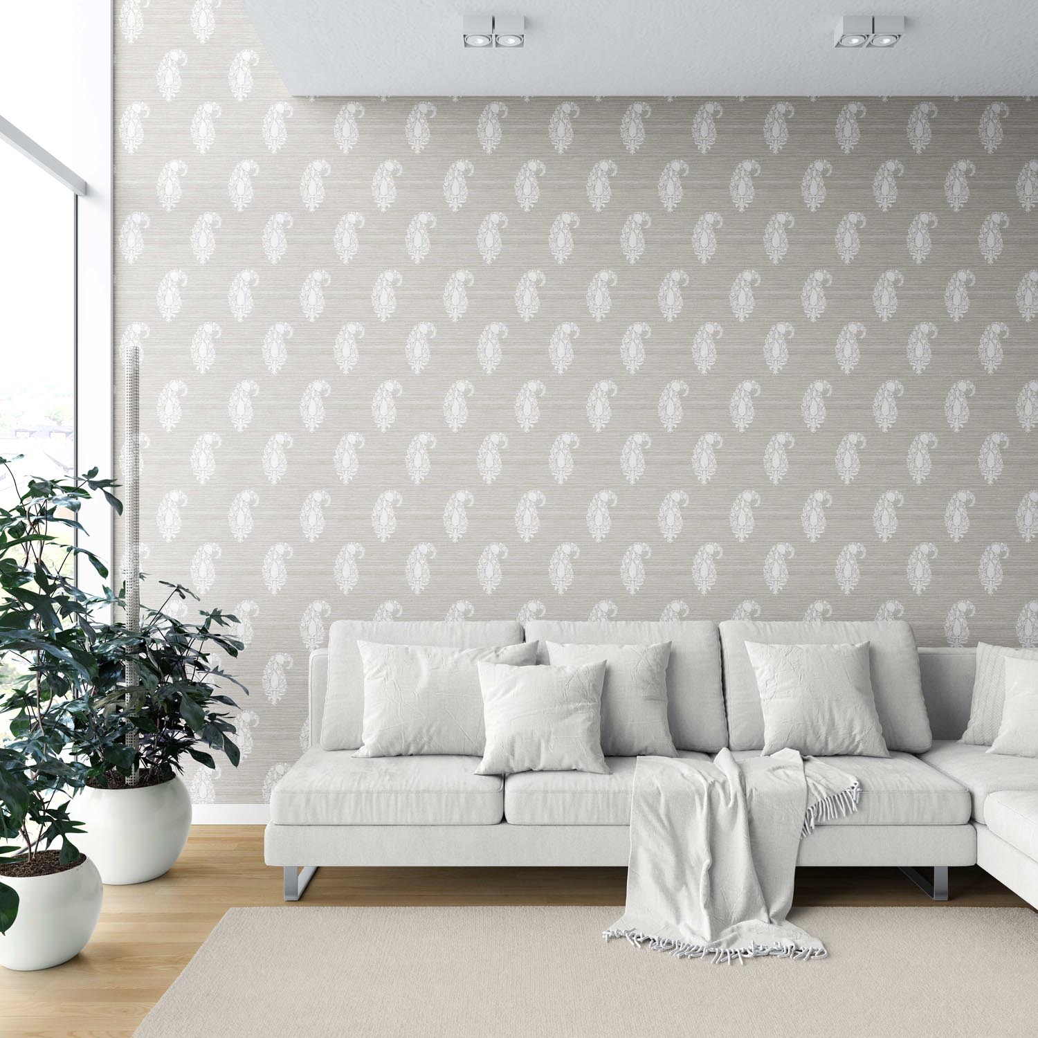 Neutral Paisley Floral Shower Toilet Wallpaper