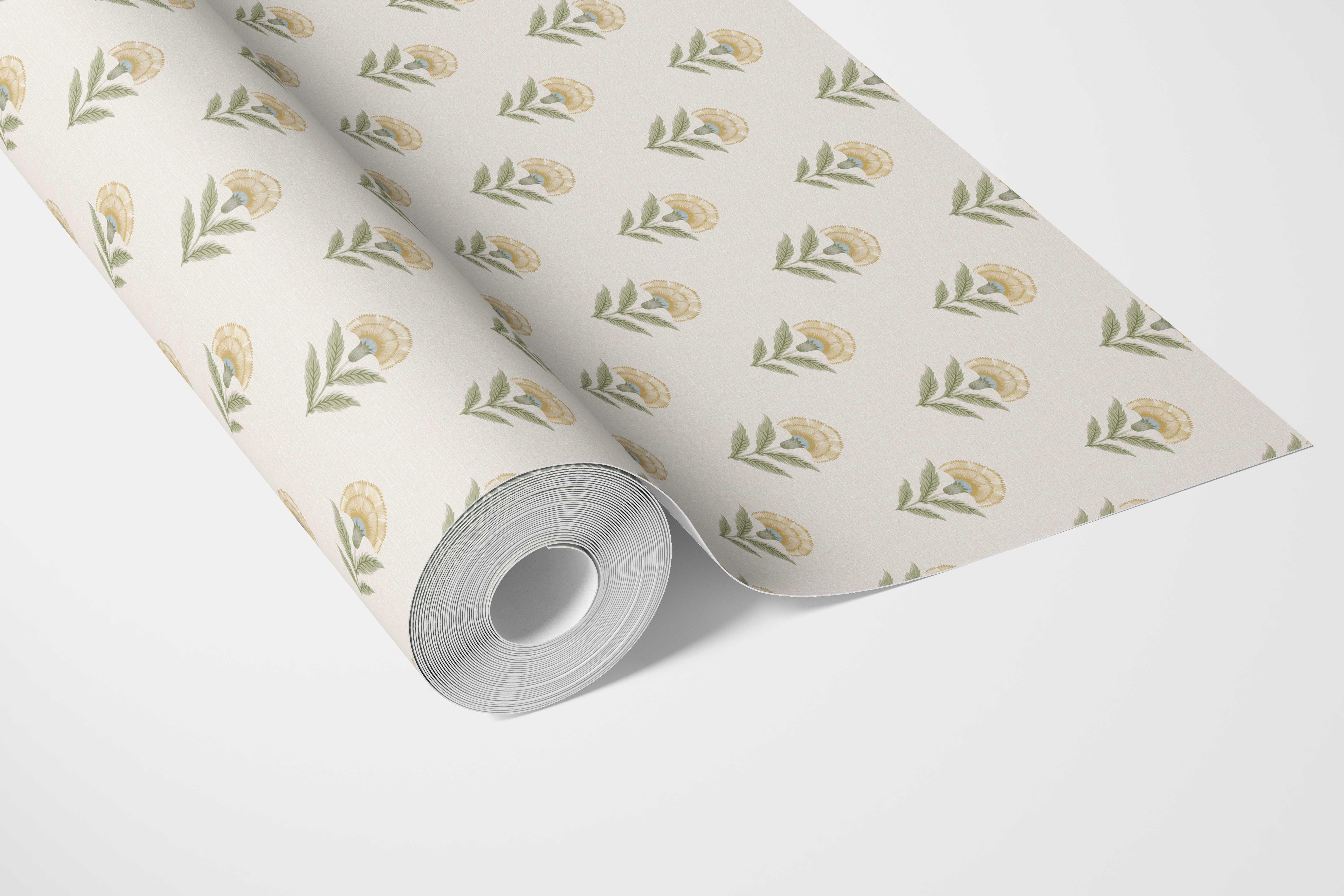 Floral Block Print Kitchen Wallpaper Sample (Pale Yellow/ Green)