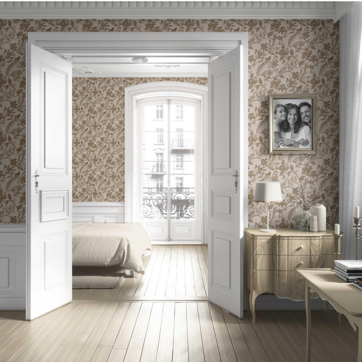 Neutral Floral/ Birds Print Living Room Wallpaper (Brown/ Beige/ Taupe)