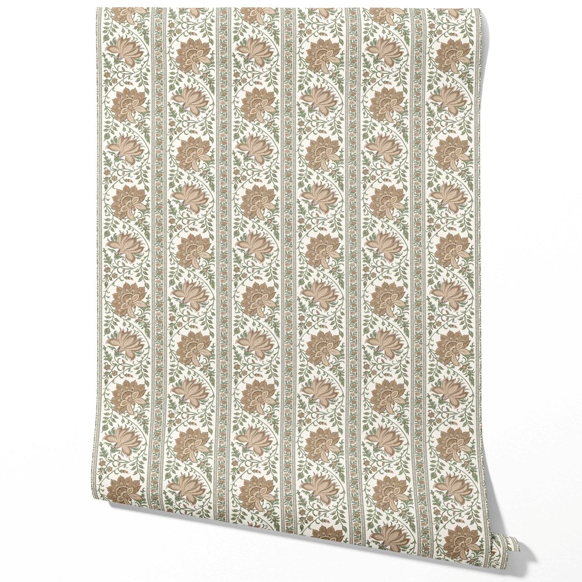 Vintage Floral Striped/ Botanical Traditional Wallpaper (Brown/ Green)