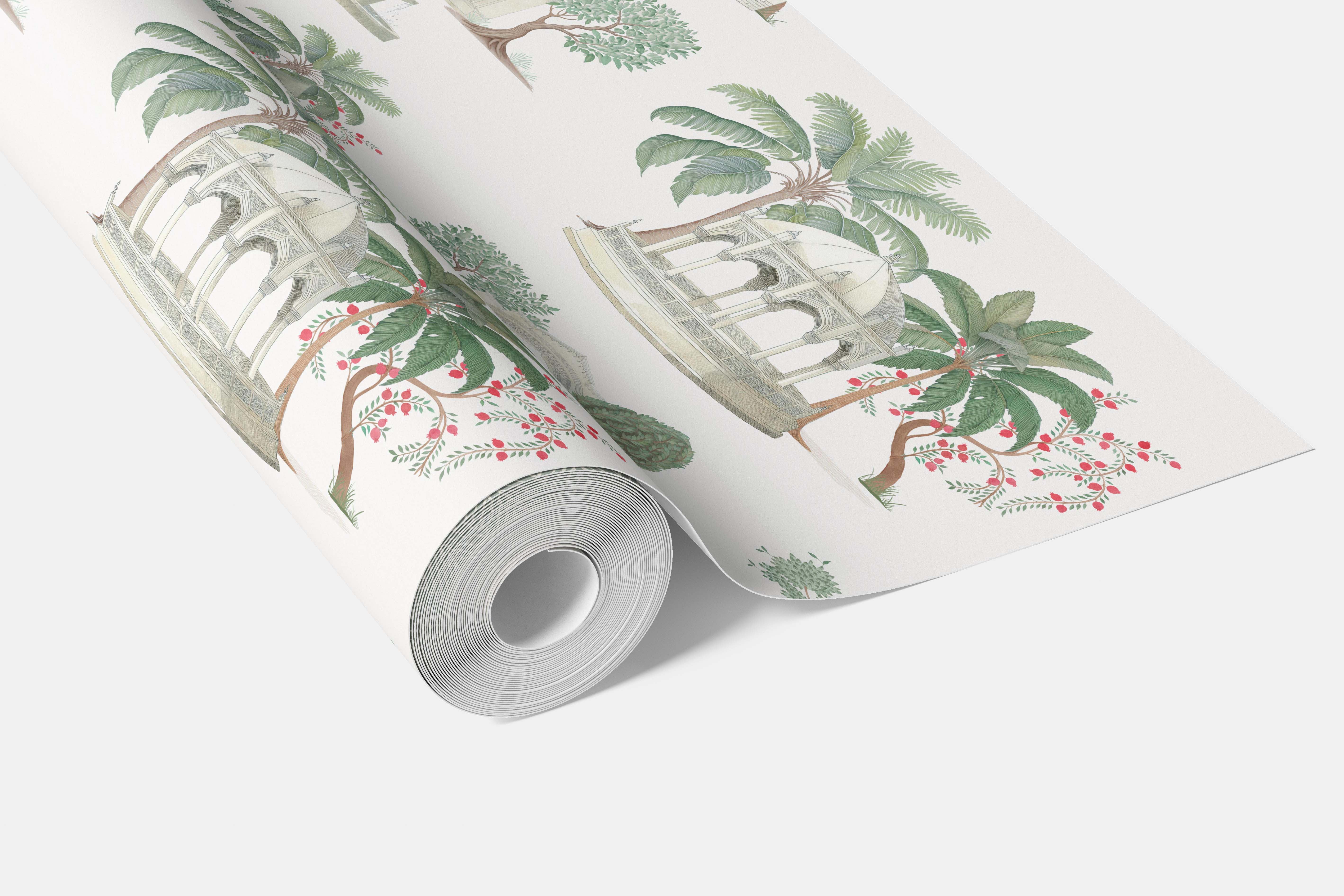 Floral Botanical Patterned Bathroom Wallpaper Sample (Pink/ Red/ Green/ White)
