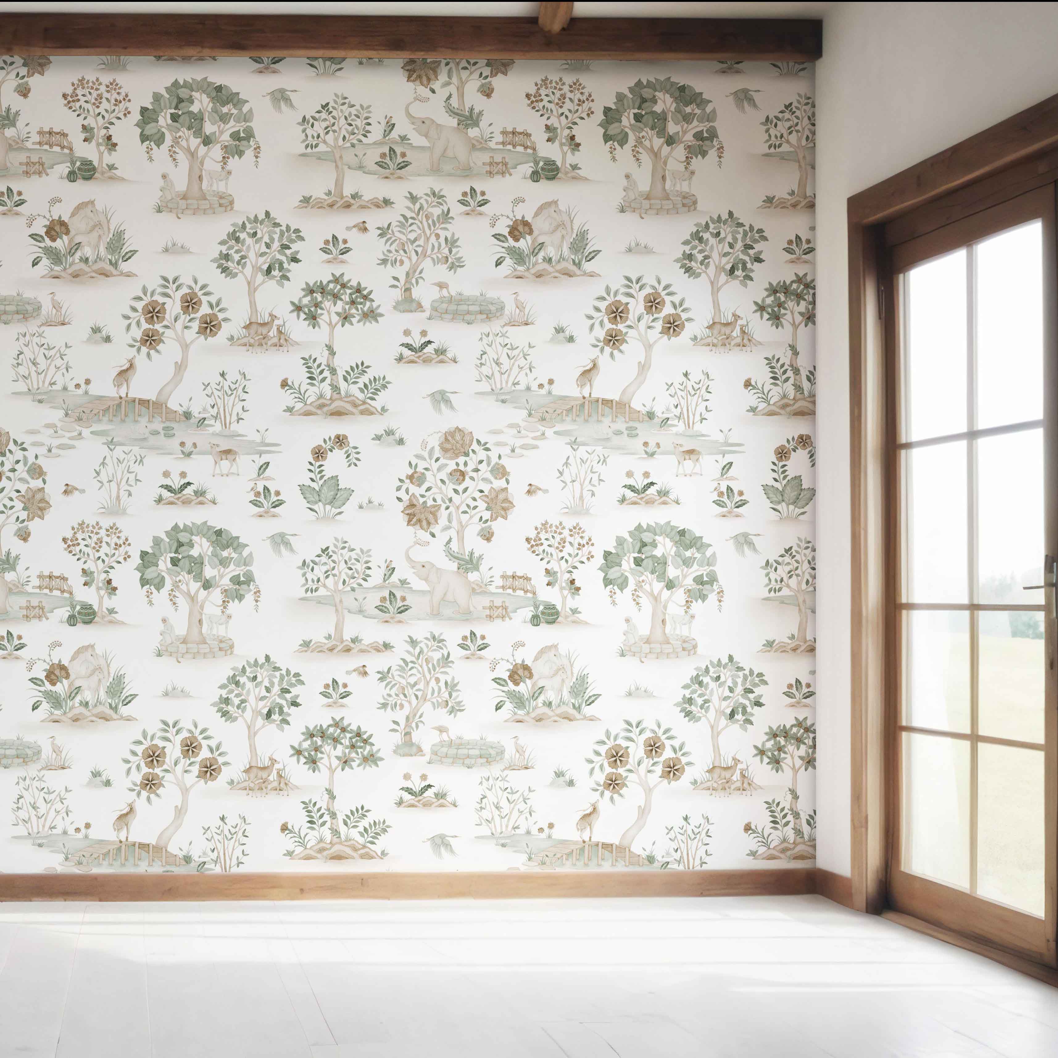 Modern Floral Botanical/ Nature Print Bedroom Wallpaper (White/ Beige/ Green/ Brown/ Gray)