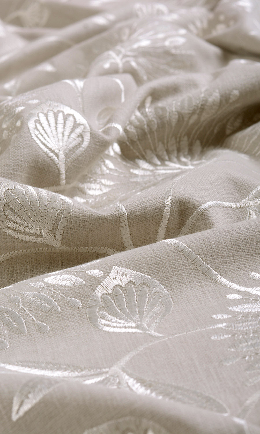 Floral Embroidered Poly-Cotton Fabric Sample for Curtains & Drapes (Beige)