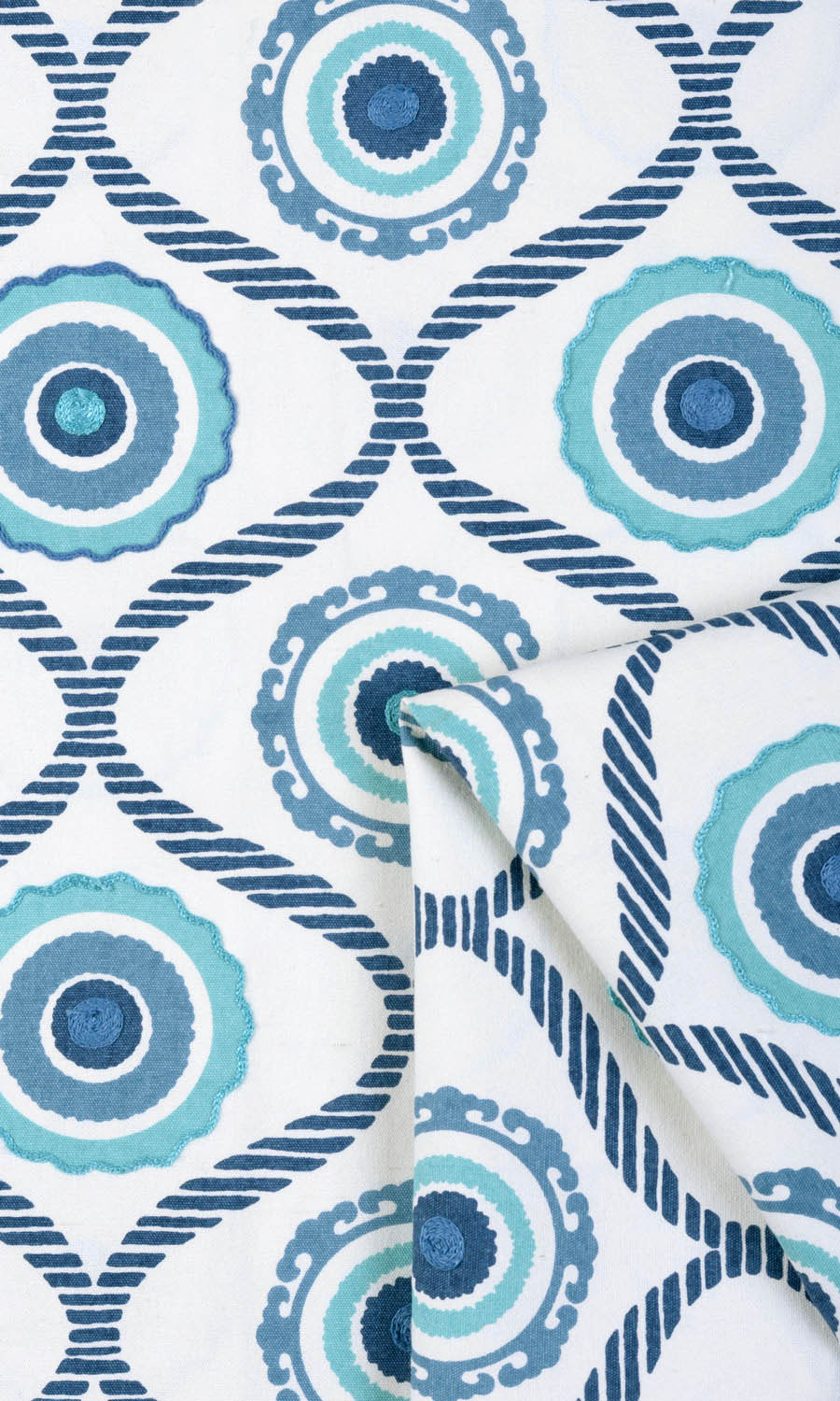 Printed Fabric By the Metre for Curtains & Drapes (Blue/ White)