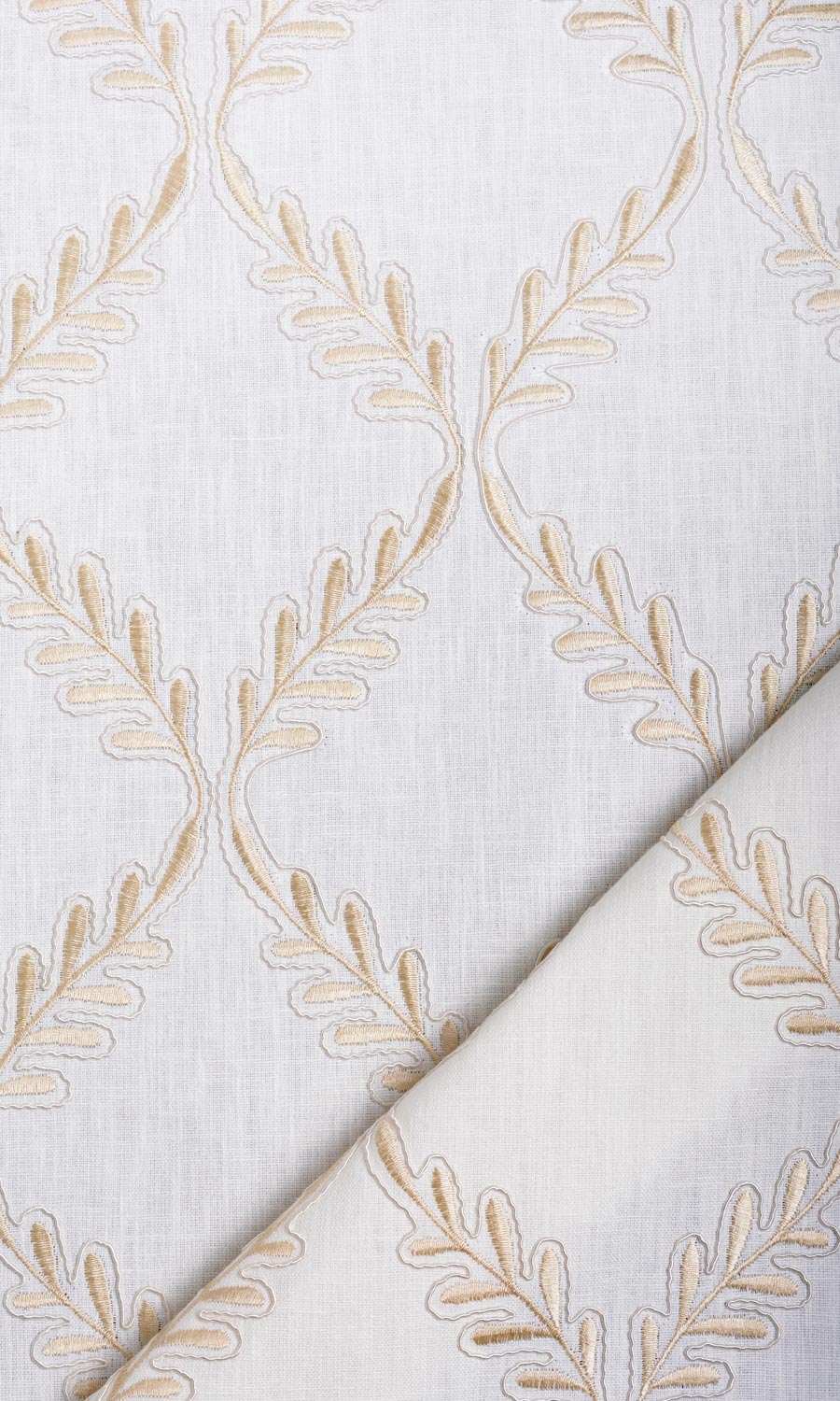 Poly-Linen Embroidered Free Fabric Material Sample (White/ Cream)