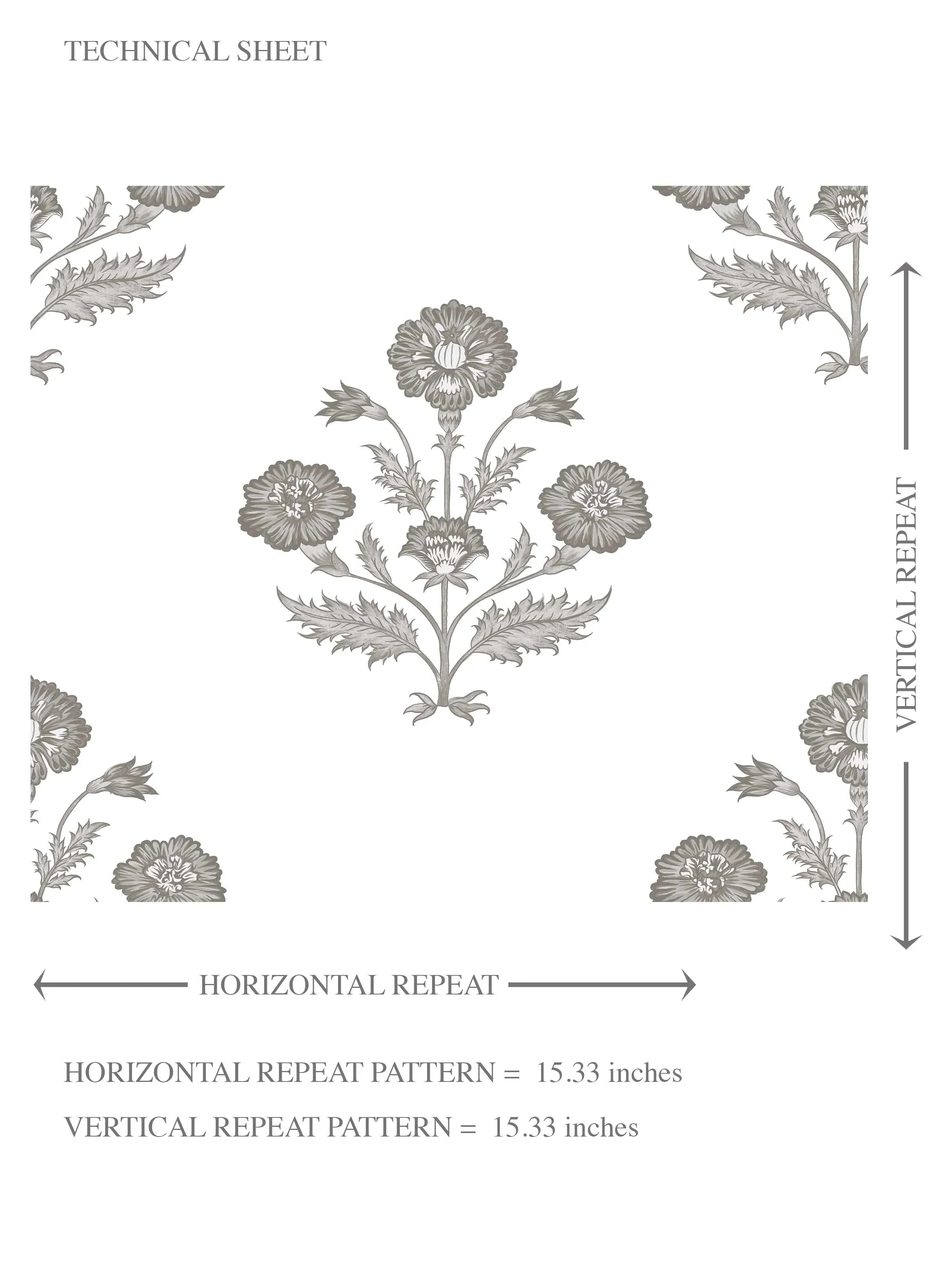 Neutral Floral Block Print Kids Room Wallpaper Sample (Stormy Gray/ Taupe/ White)