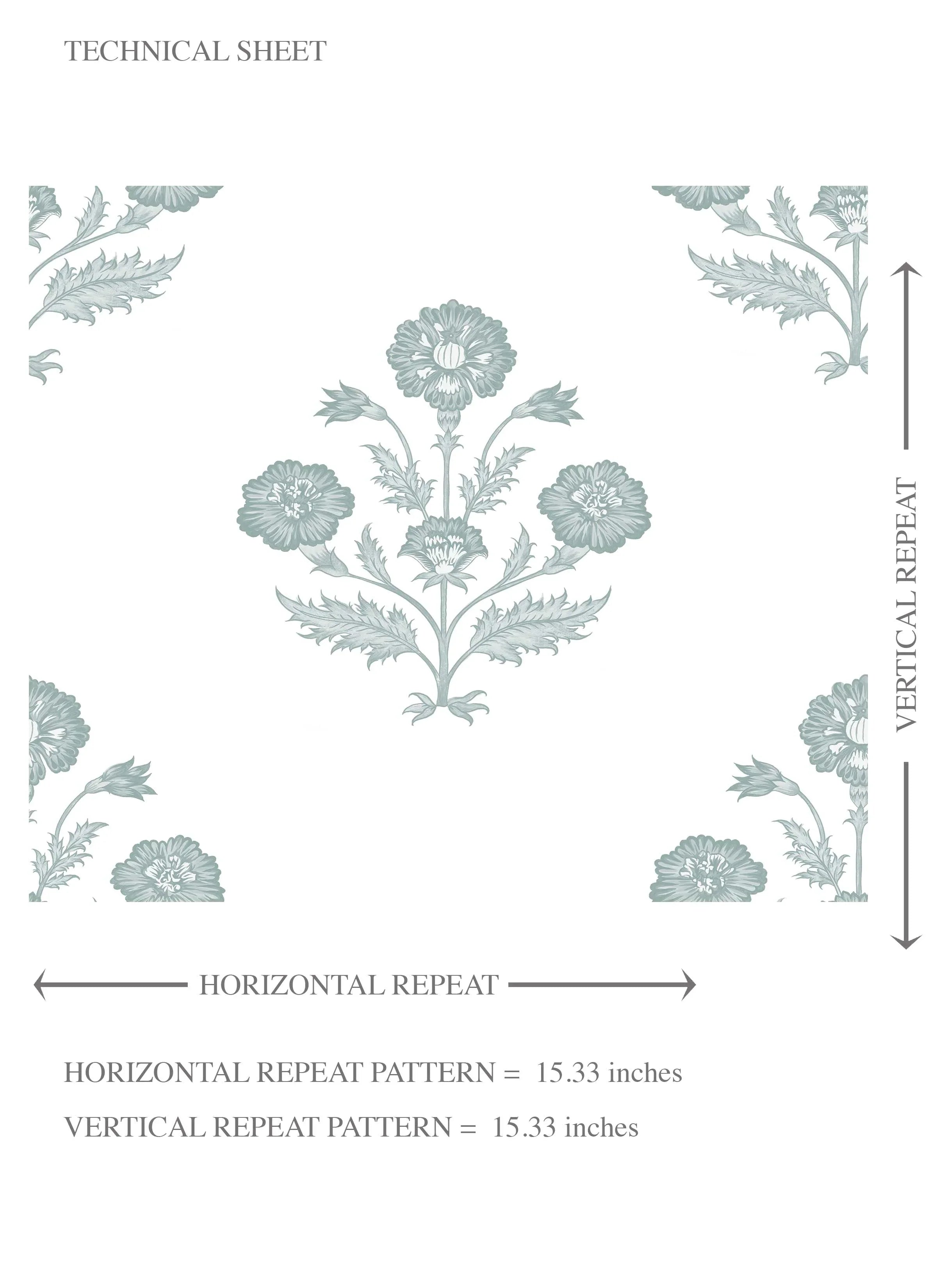 Floral Block Print Kids Room Wallpaper Sample (Duck Egg Blue/ White)