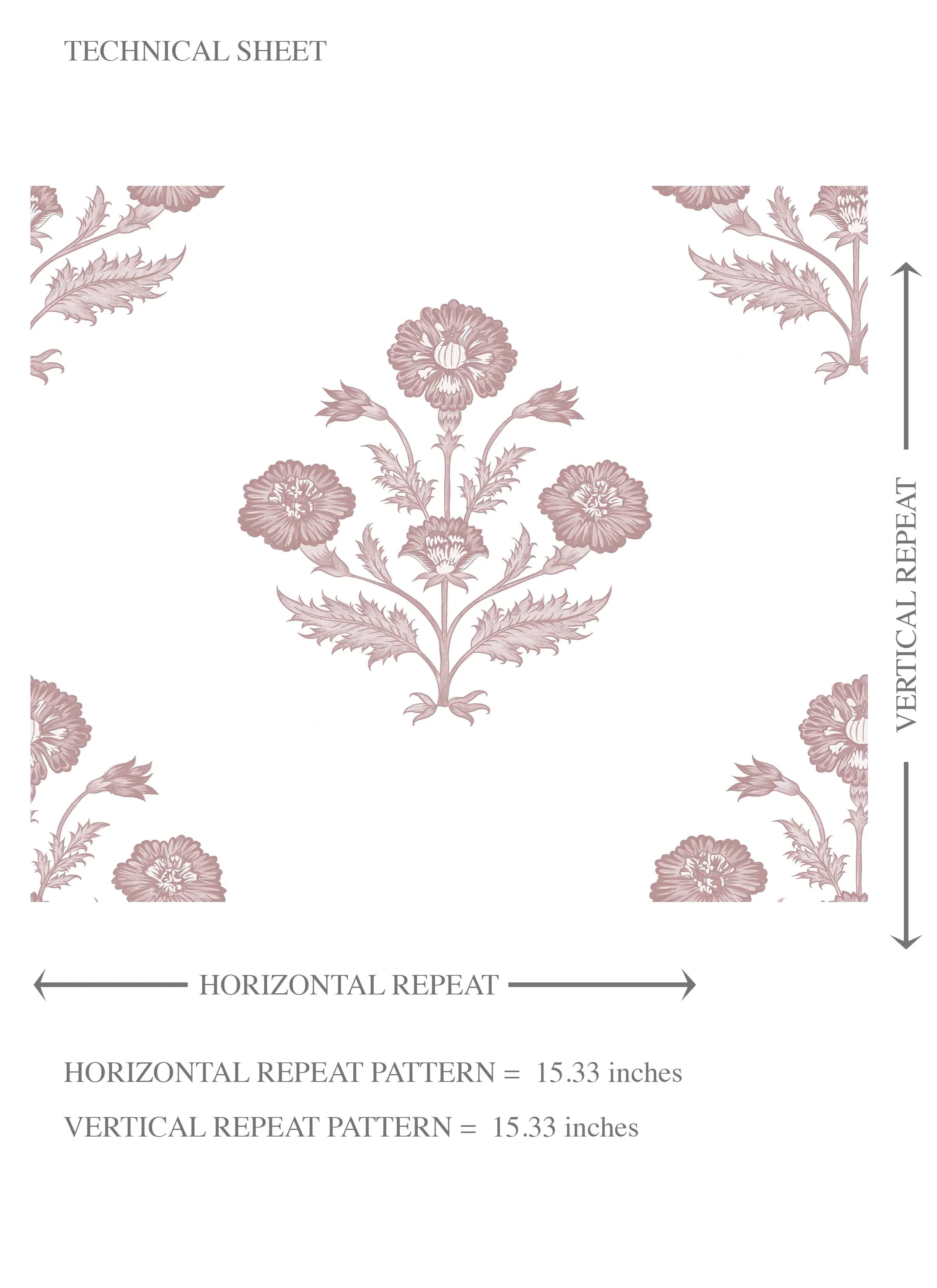 Floral Block Print Kids Room Wallpaper Sample (Light Rose Pink/ White)