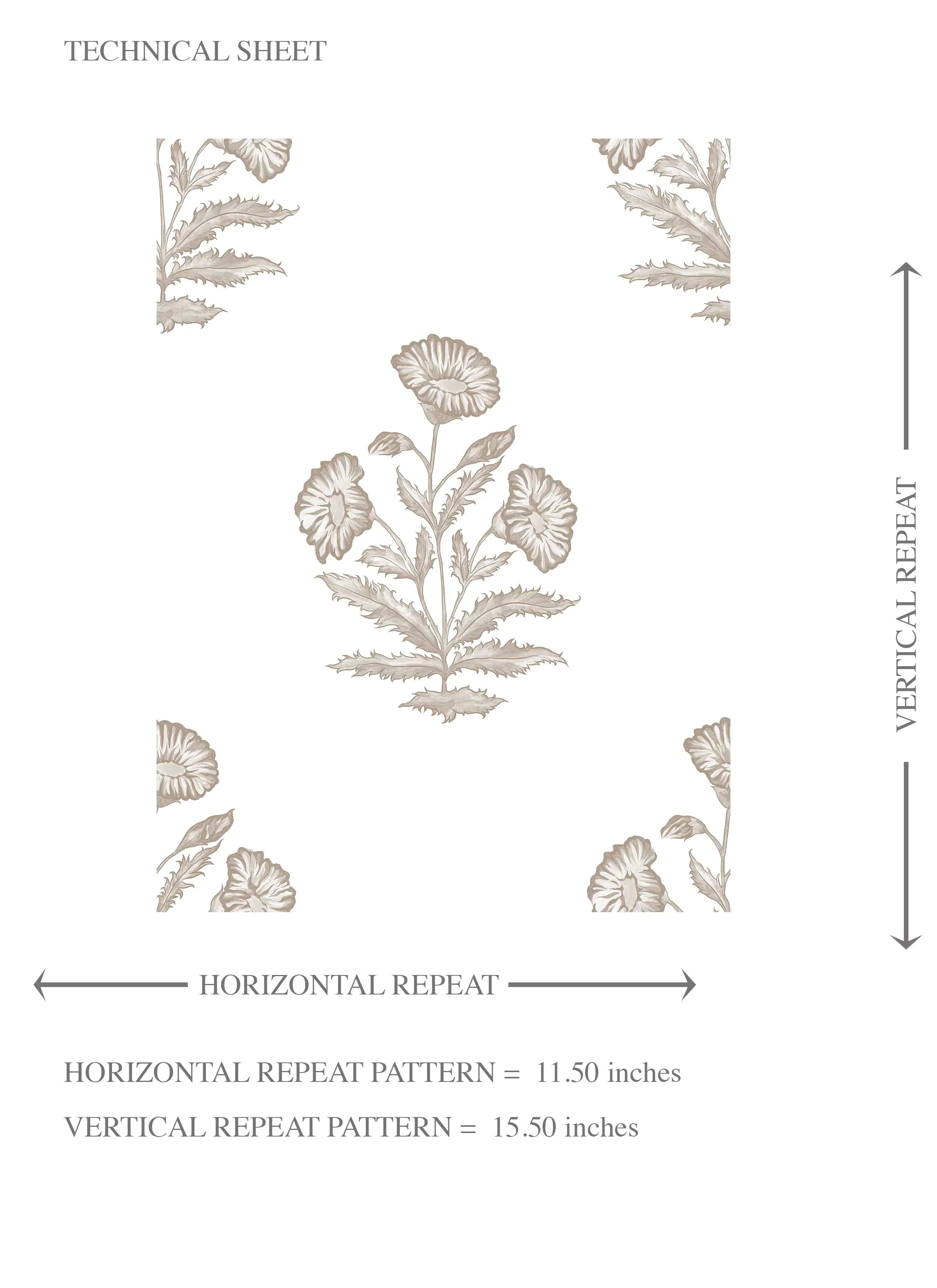 Neutral Floral Block Print Kids Room Wallpaper Sample (Greige/ Warm Gray/ White)