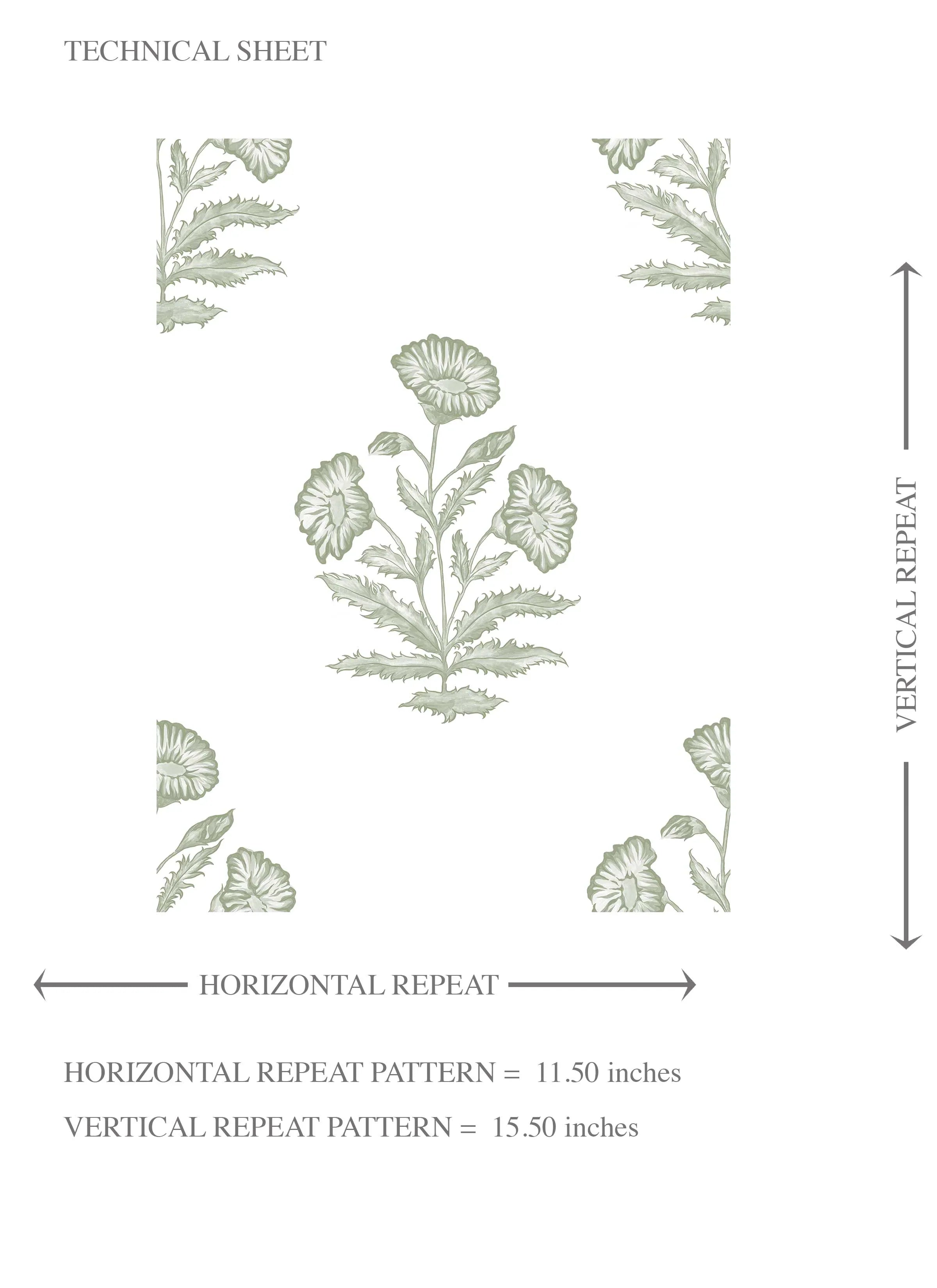 Floral Block Print Kids Room Wallpaper Sample (Green/ White)