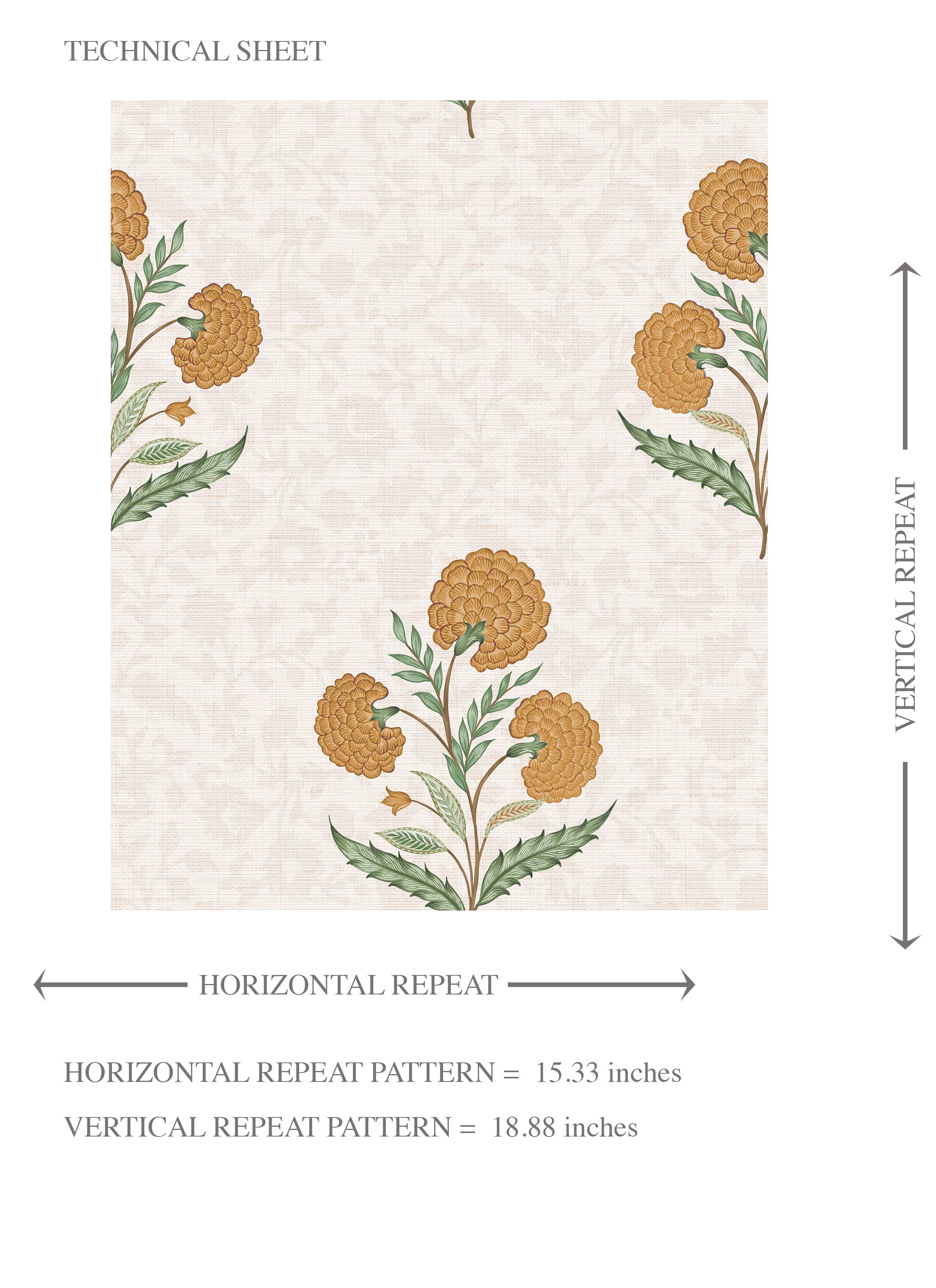 Floral Block Print Kids Room Wallpaper (Ochre Yellow/ Green)