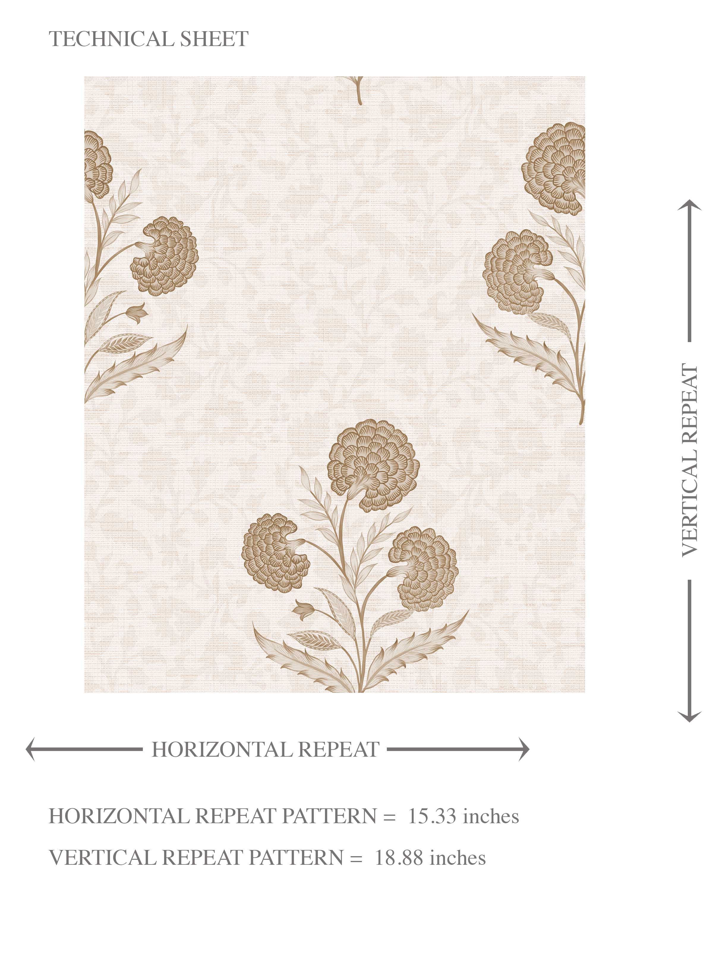 Neutral Floral Block Print Kids Room Wallpaper Sample (Beige/ Brown/ Soft Taupe)