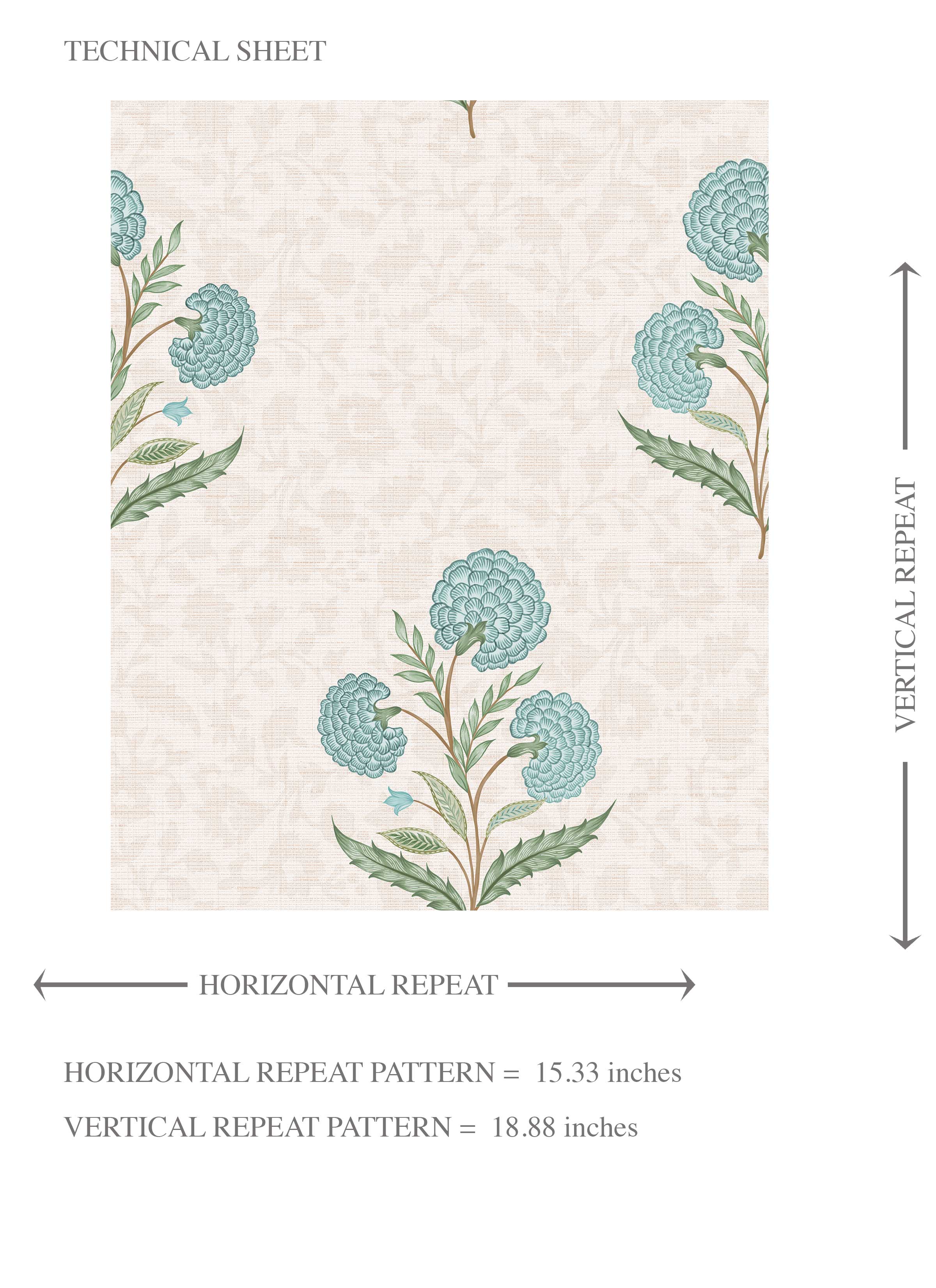 Floral Block Print Kids Room Wallpaper (Duck Egg Blue/ Green/ Soft Taupe)