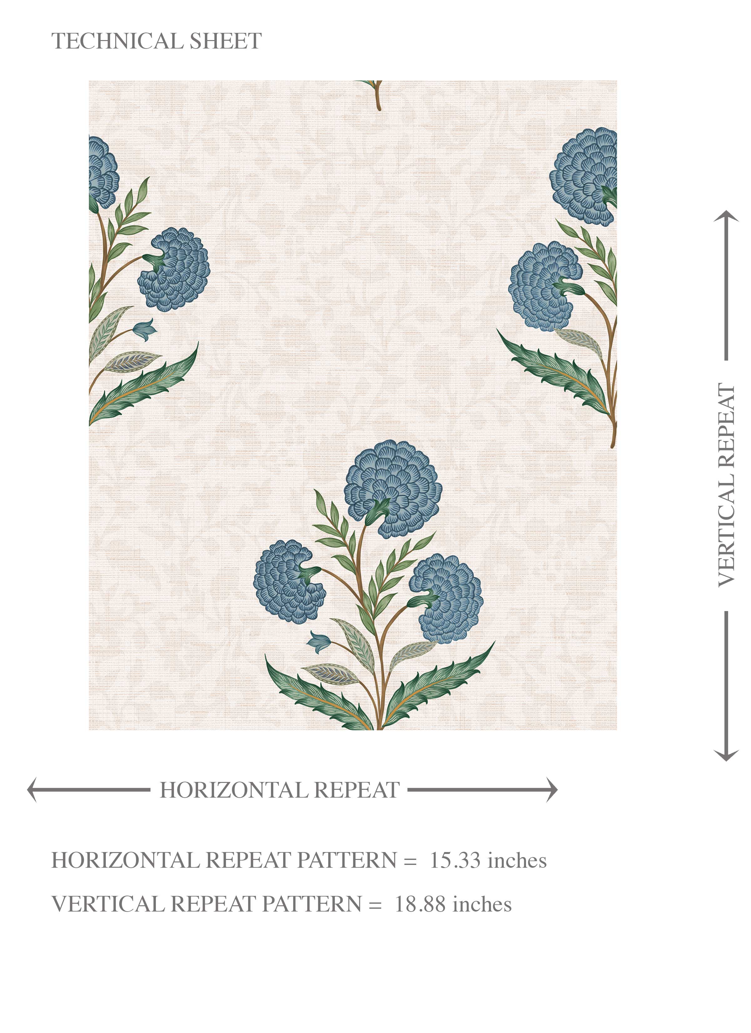 Floral Block Print Kids Room Wallpaper Sample (Blue/ Green/ Soft Taupe)