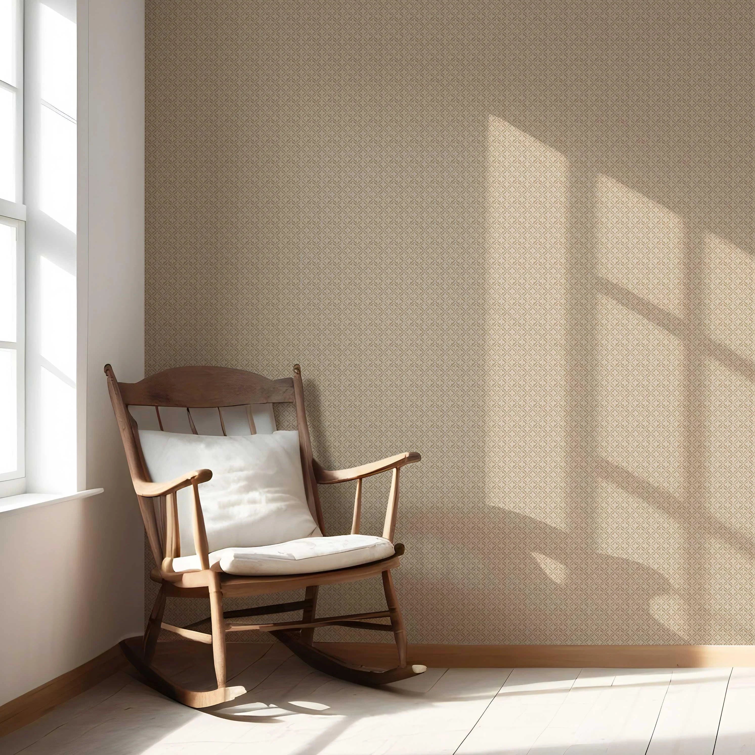 Neutral Small Floral Lattice/ Geometric Micro-Print Bathroom Wallpaper (Beige/ Brown/ Taupe)