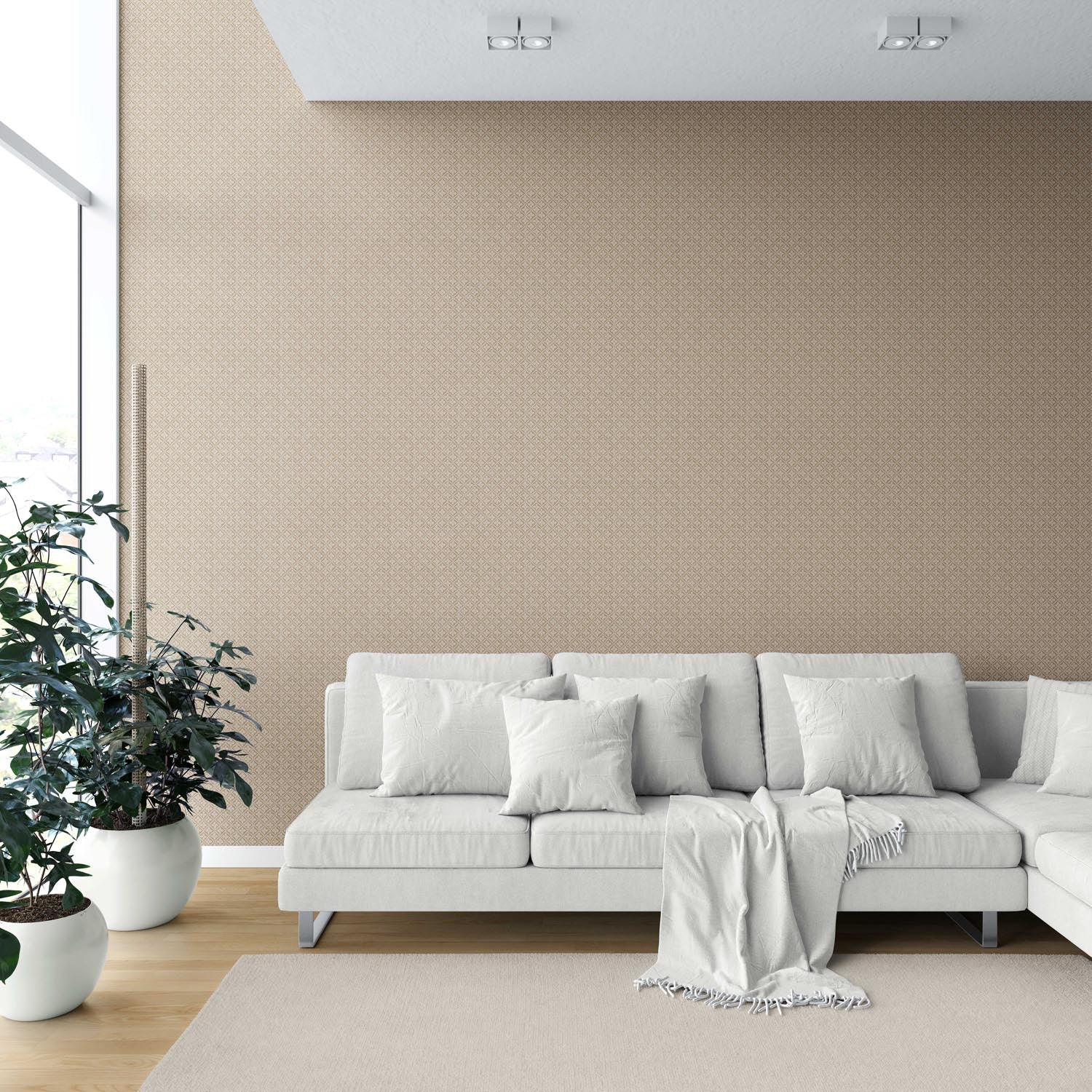 Neutral Small Floral Lattice/ Geometric Micro-Print Shower Toilet Wallpaper Sample (Beige/ Brown/ Taupe)