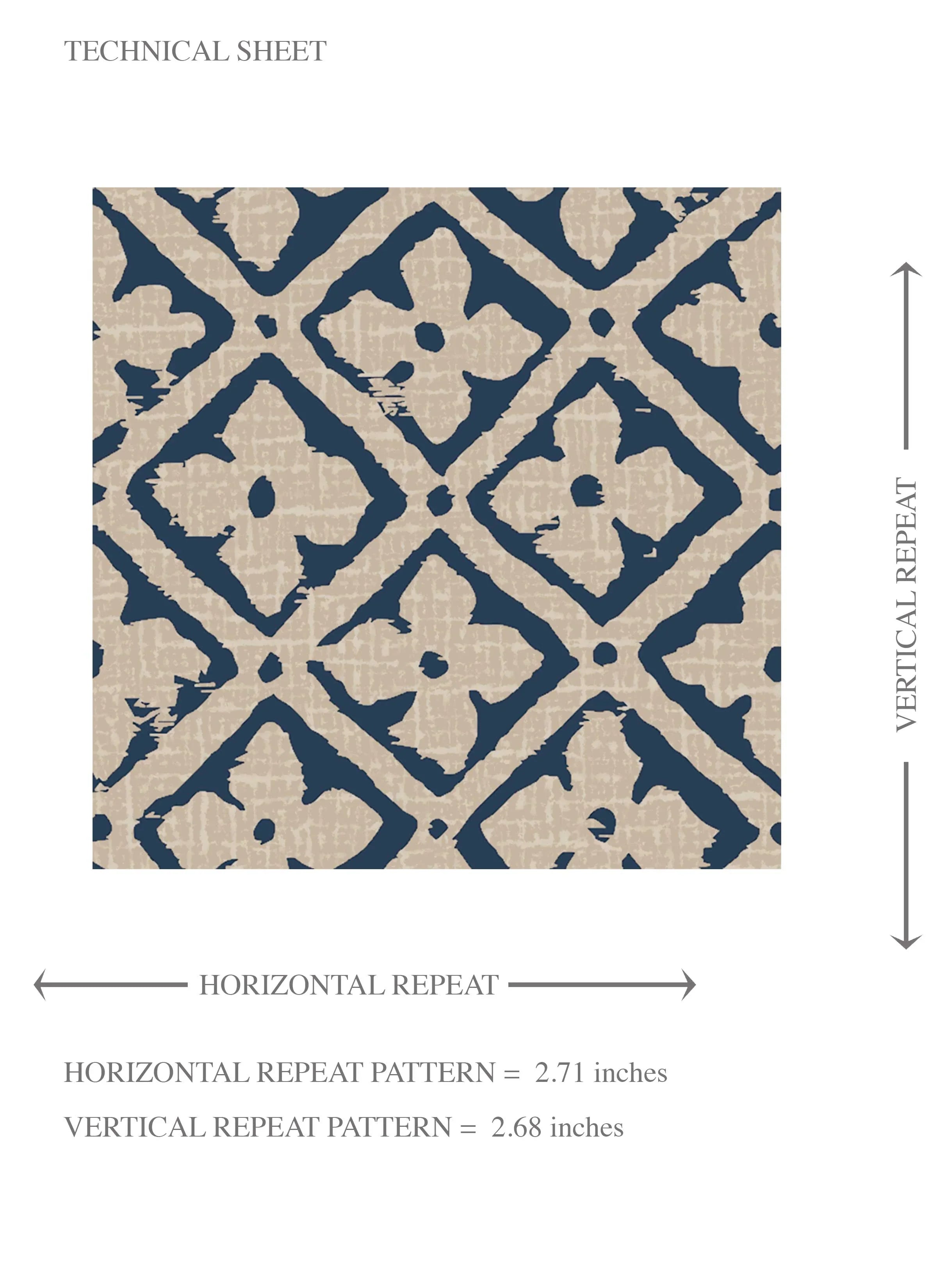 Small Floral Lattice/ Geometric Micro-Print Kids Room Wallpaper Sample (Navy Blue/ Beige)