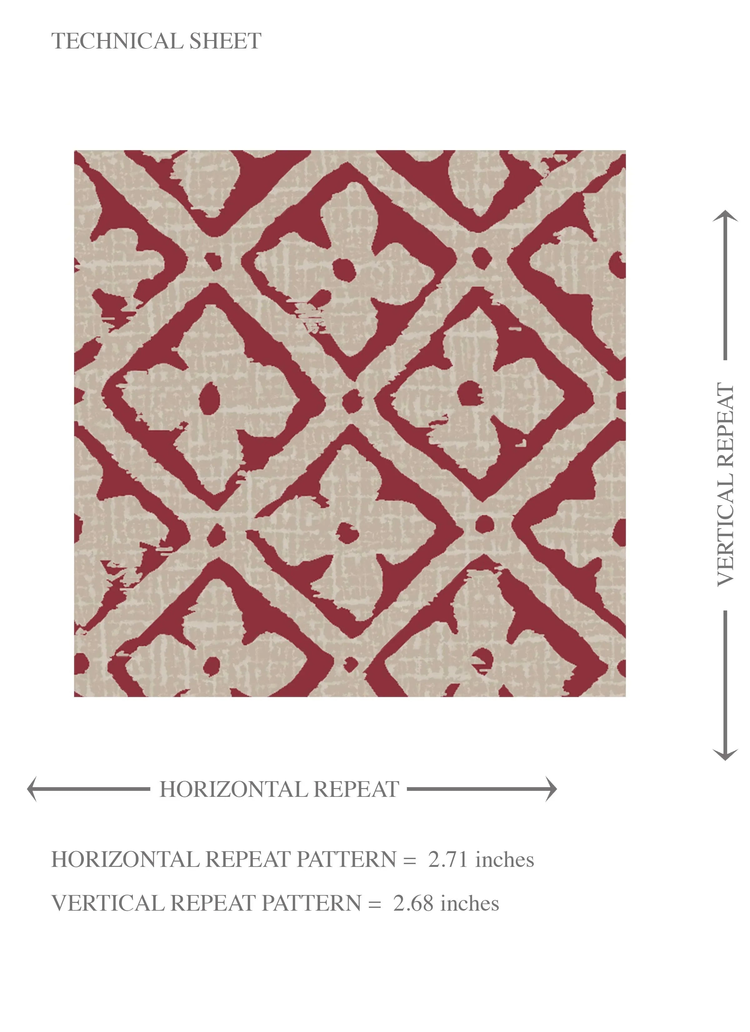 Small Floral Lattice/ Geometric Micro-Print Kids Room Wallpaper Sample (Deep Red/ Maroon/ Beige)