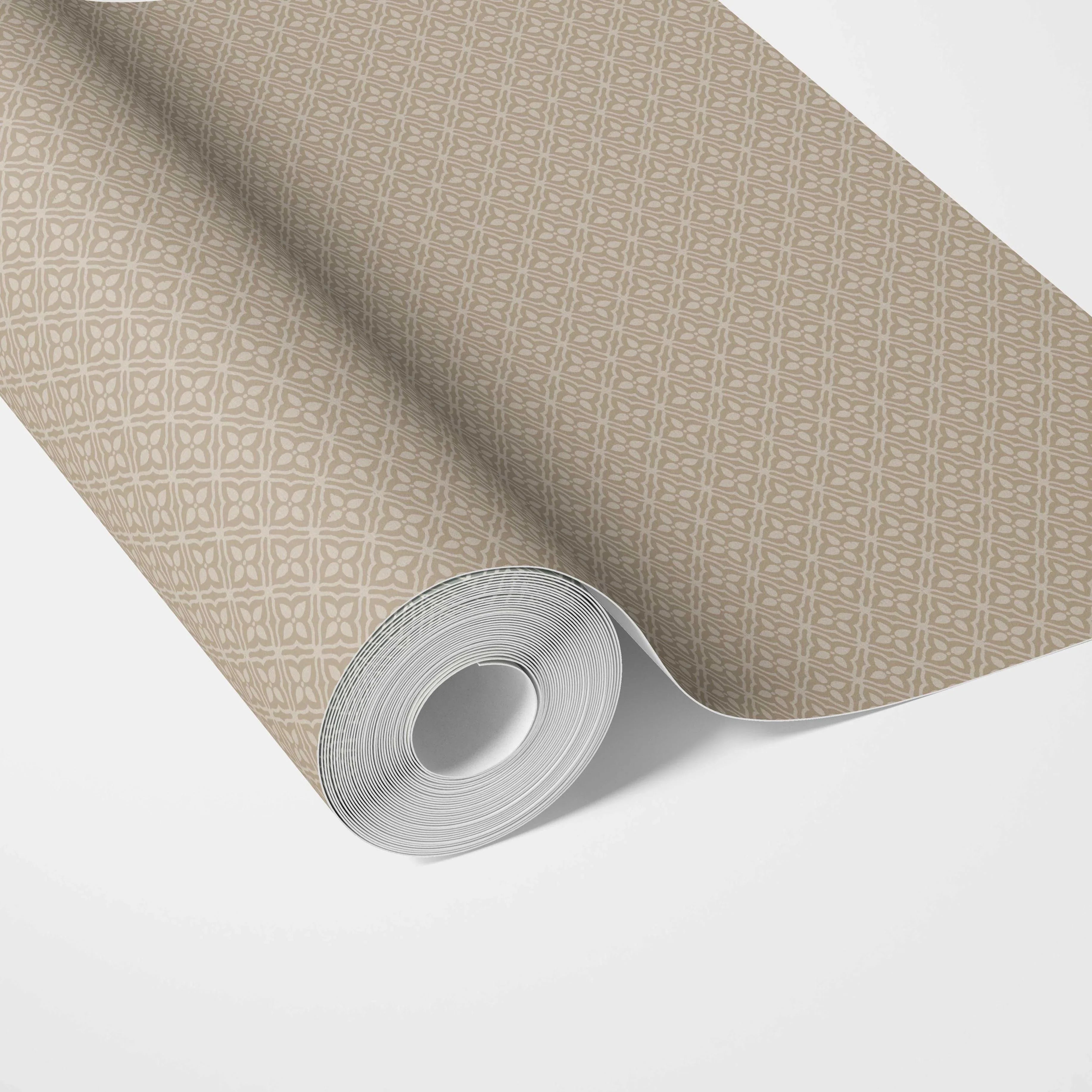 Neutral Small Floral Lattice/ Geometric Micro-Print Traditional Wallpaper Sample (Beige/ Tan Brown)