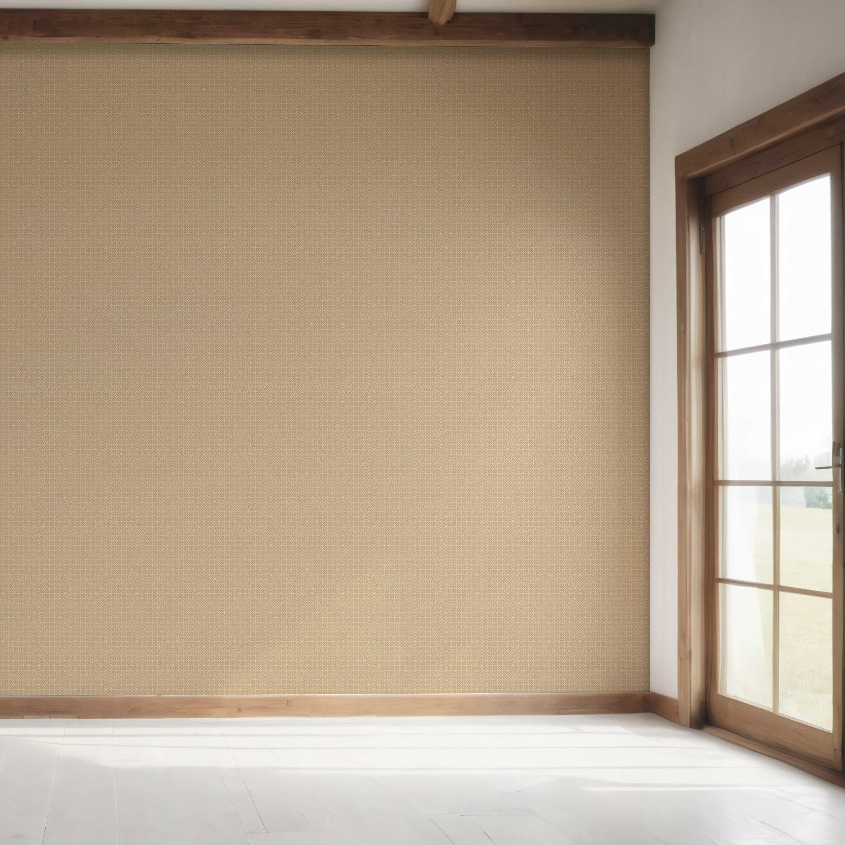 Neutral Small Floral Lattice/ Geometric Micro-Print Bedroom Wallpaper (Wheat Beige/ Tan Brown)