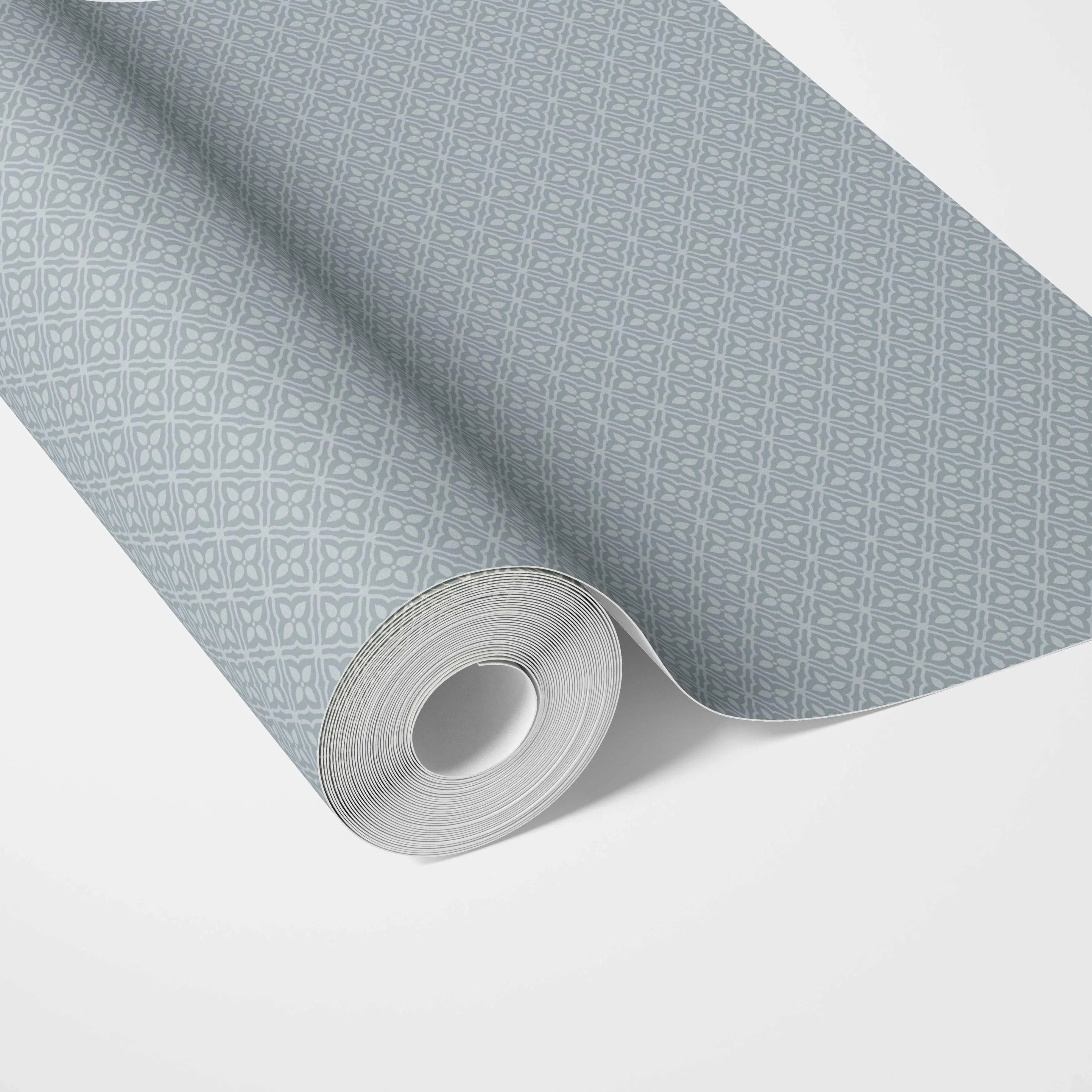 Small Floral Lattice/ Geometric Textured Traditional Wallpaper (Slate Blue/ Gray)