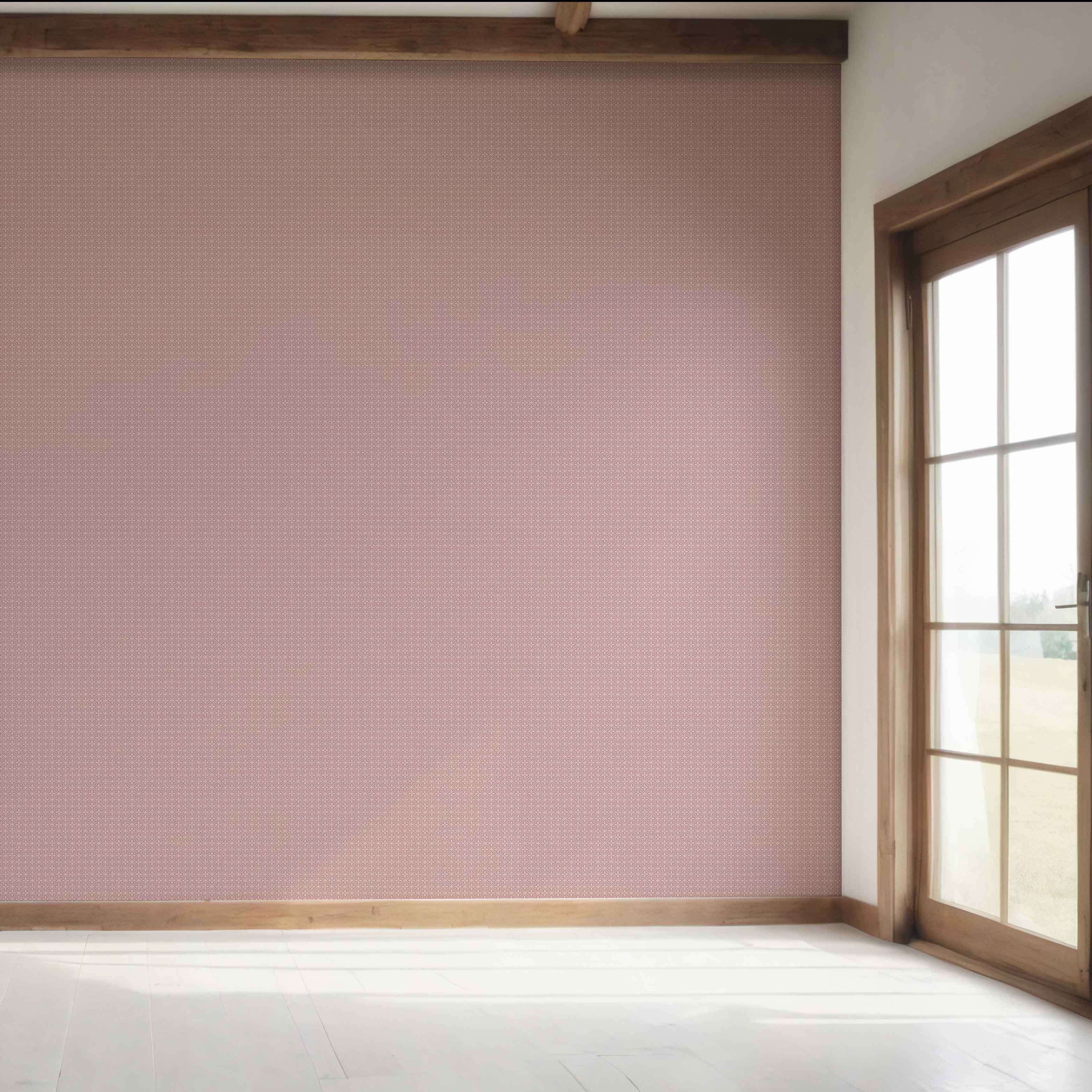 Small Floral Lattice/ Geometric Textured Bedroom Wallpaper Sample (Muted Pink)