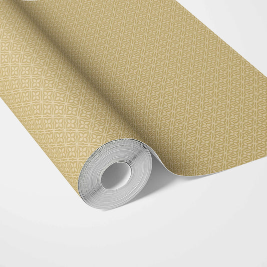 Small Floral Lattice/ Geometric Textured Traditional Wallpaper Sample (Yellow)