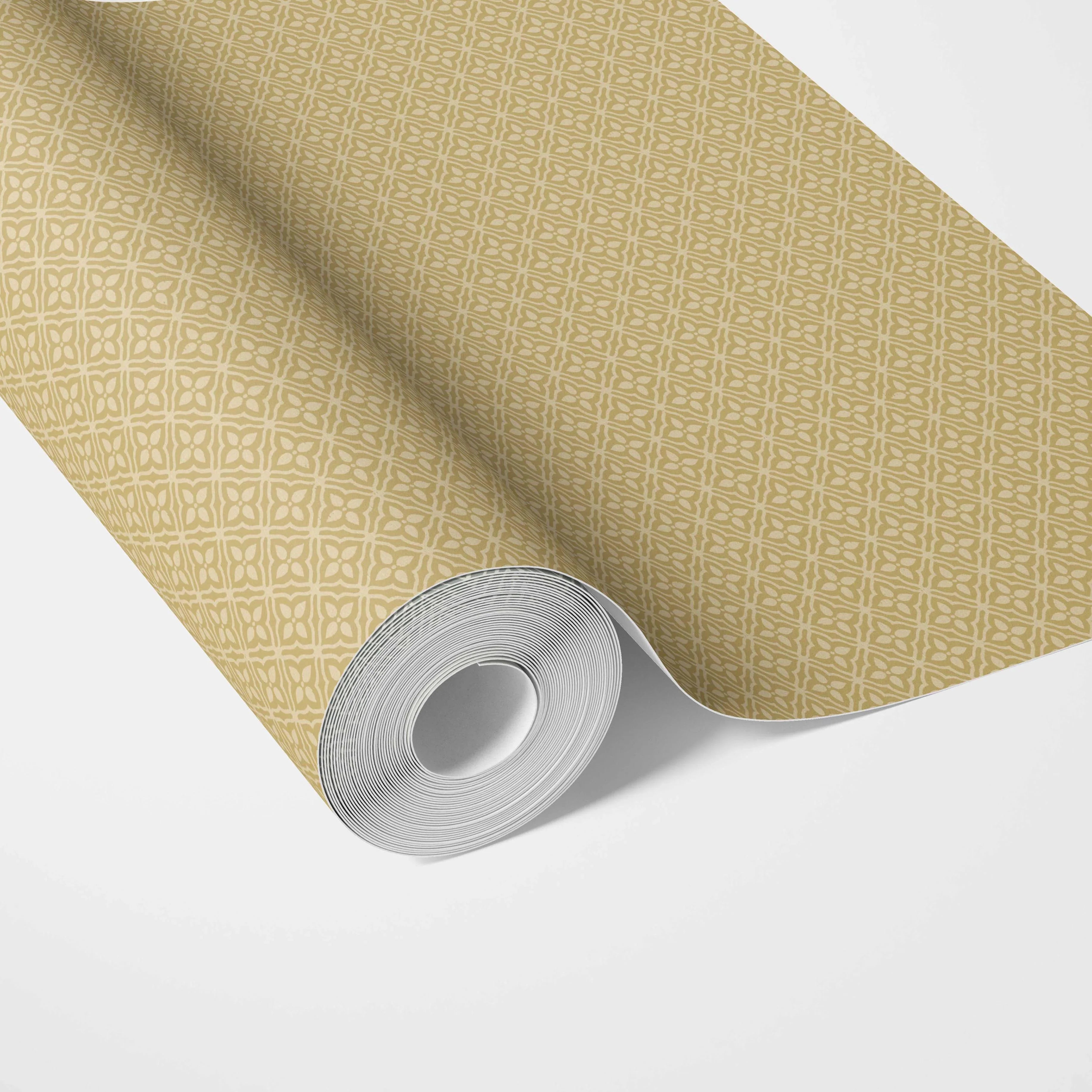Small Floral Lattice/ Geometric Textured Traditional Wallpaper (Yellow)