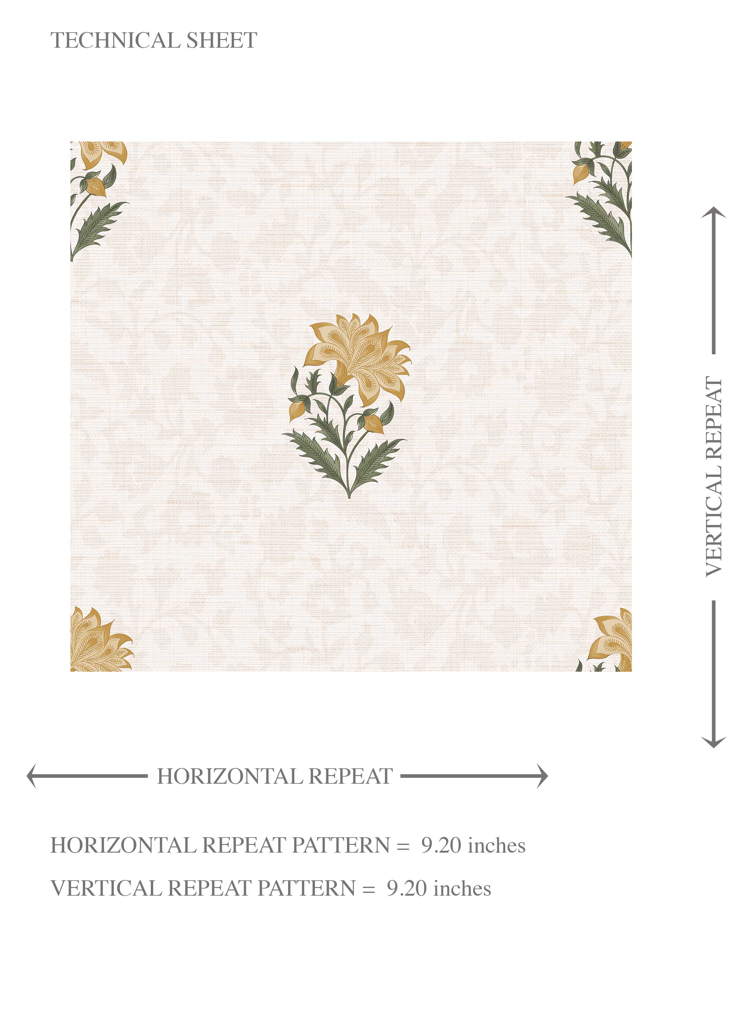 Botanical/ Floral Block Print Kids Room Wallpaper Sample (Yellow/ Green/ Taupe)